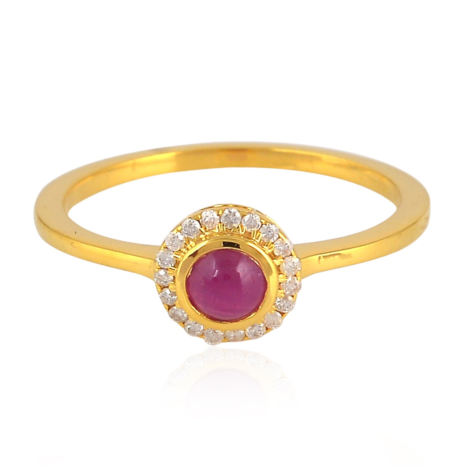 Artisan Women's Pink / Purple / Gold 18k Yellow Gold In Bezel Set Ruby & Diamond Solitaire Ring Handmade Jew