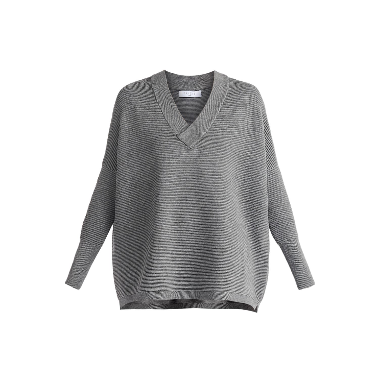 Women’s Paisie V-Neck Ribbed Jumper In Grey S/M