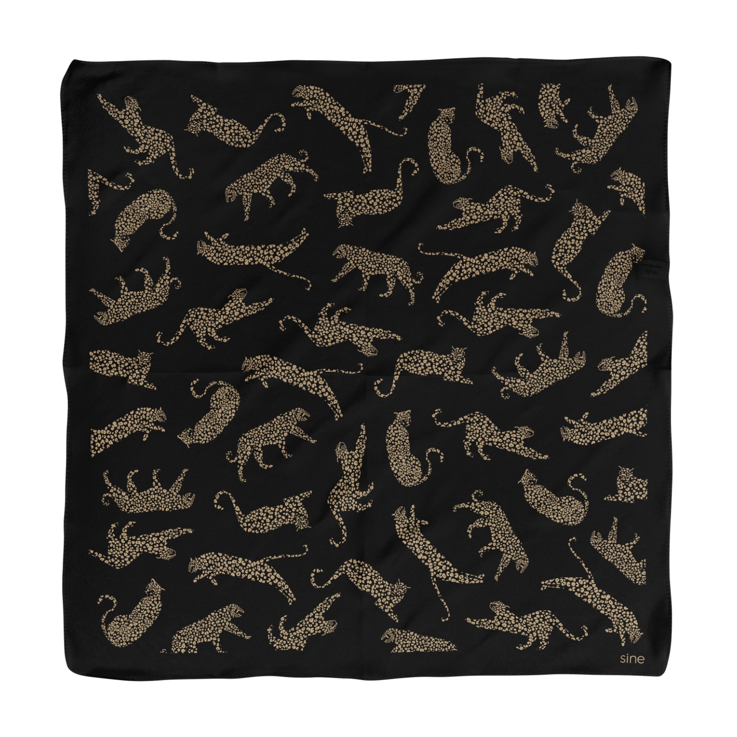 Women’s Double Sided Medium Silk Scarf Black Leopards Sine Silk