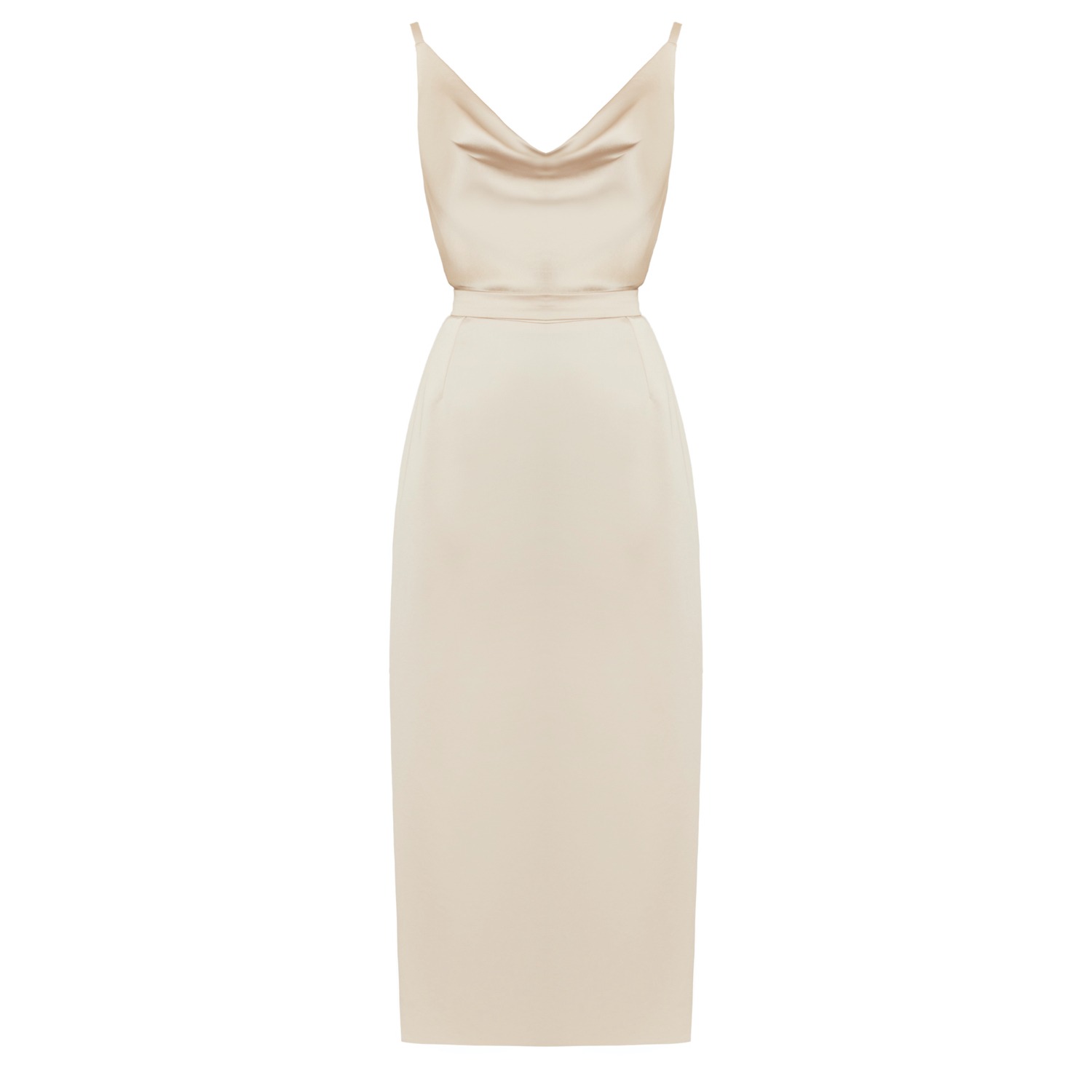 Kamea Beige Satin Cowl Neck Midi Dress | UNDRESS | Wolf & Badger