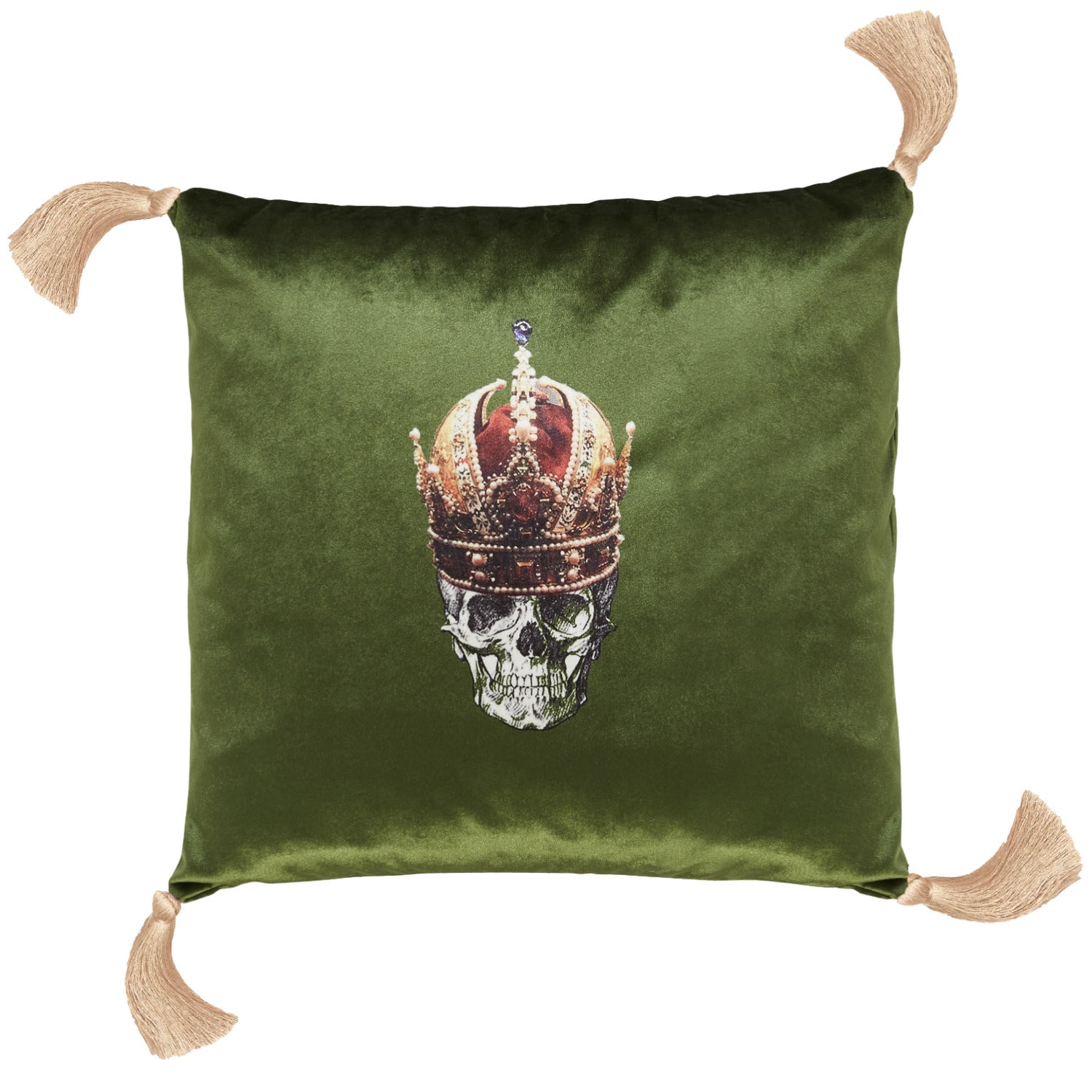 Green Skull In Crown Velvet Cushion Melody Rose London