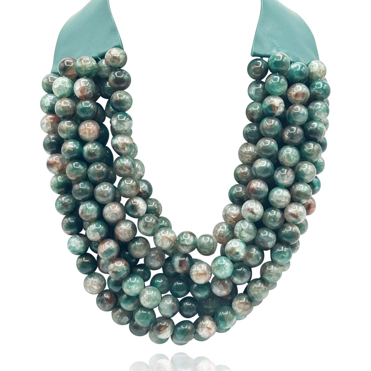 Michael Nash Jewelry Women's Multi-strand Green Onyx Resin Necklace With Vegan Adjustable Clasp