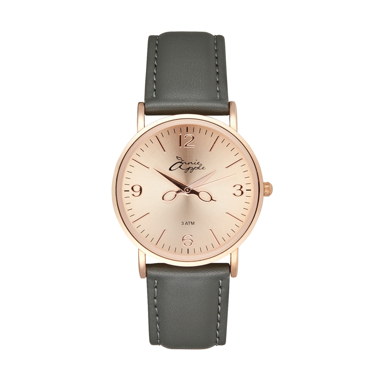 Women’s Annie Apple Alore Rose Gold/Grey Leather Hairdresser Scissor Hands Watch Bermuda Watch Company