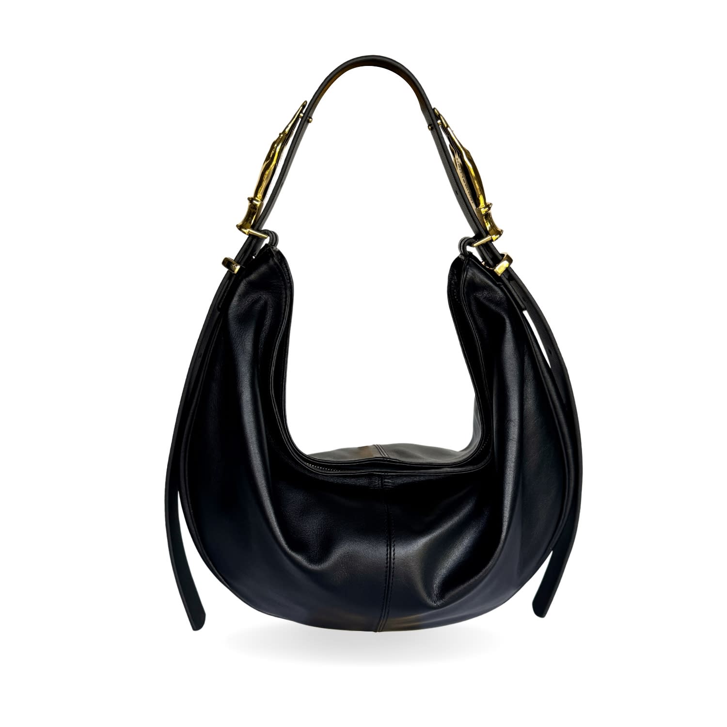 ◆LEE◆ Two Way Quilted Hobo Bag Indigo Dark Hobo Adjustable Hand Shaped Leather Bag Maxi Black Smooth