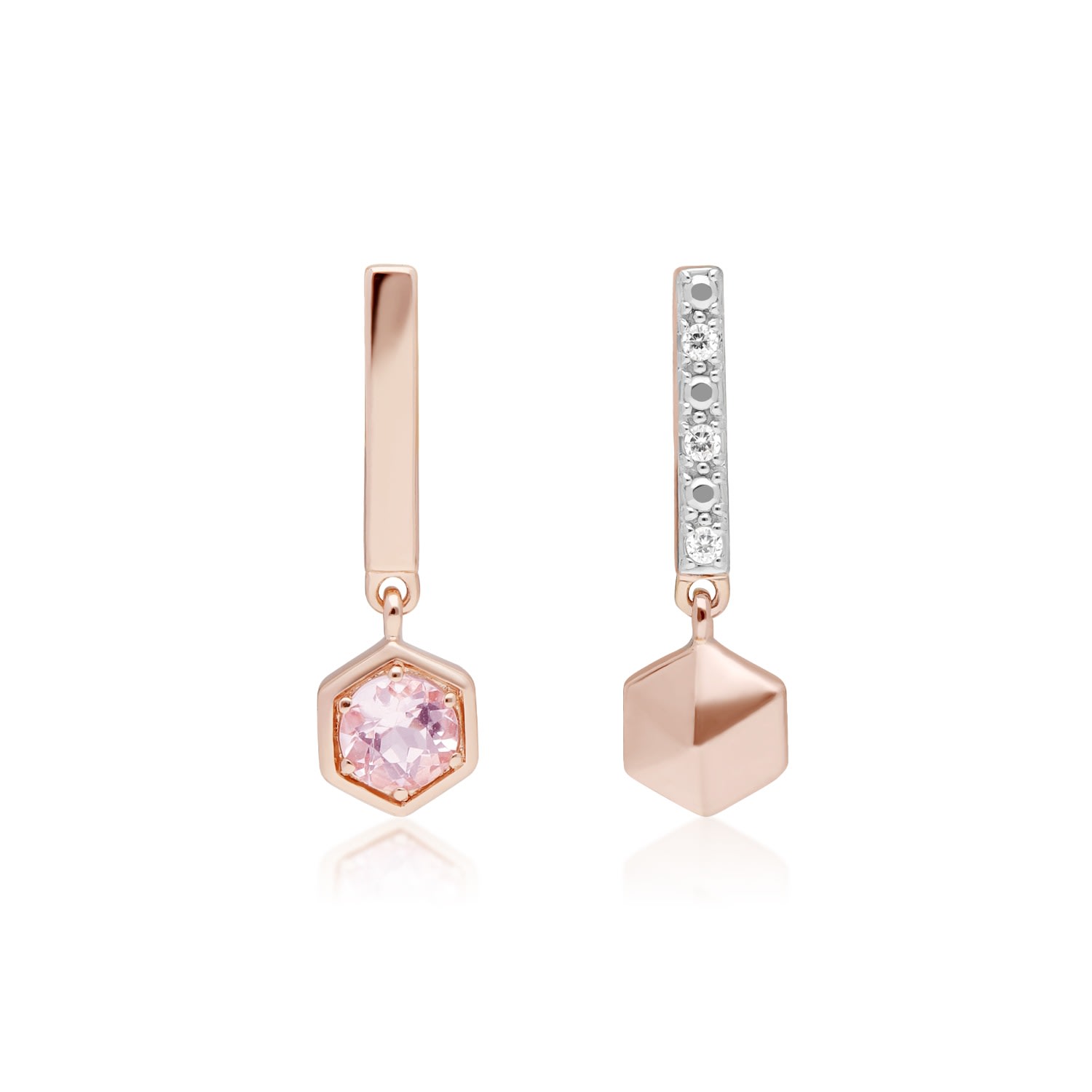 Women’s Mismatched Morganite & Diamonds Drop Earrings In Rose Gold Gemondo