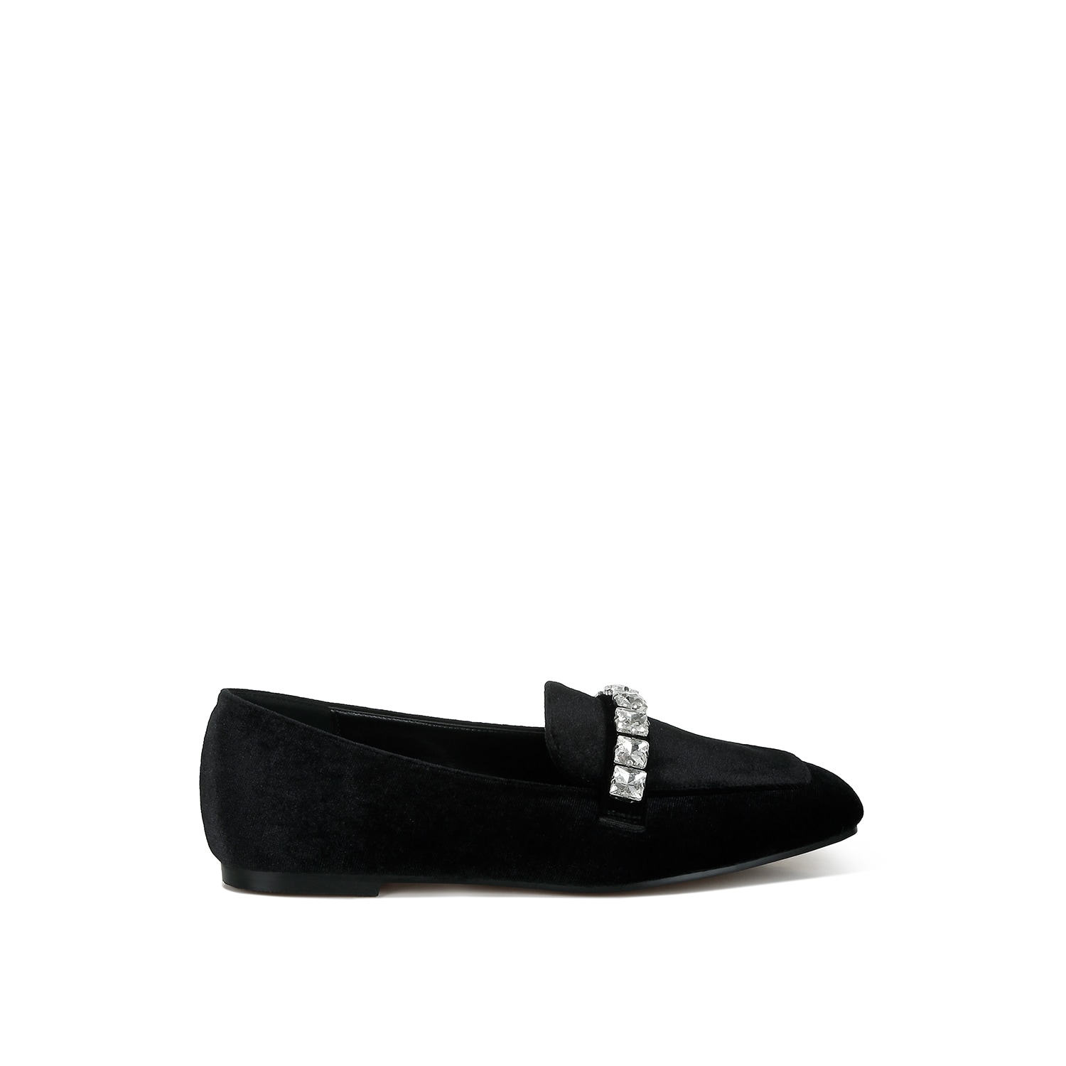Rag & Co Lamington Diamante Embellished Velvet Loafers In Black In Black