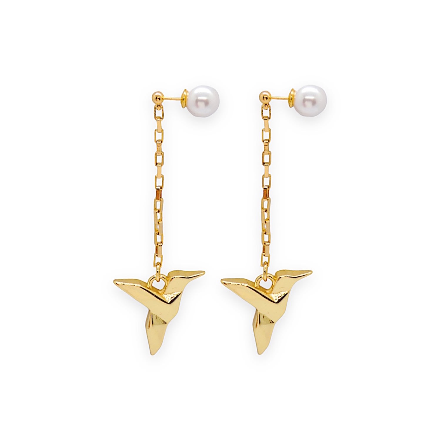 Women’s Origami 3D Hummingbird Dangle Earrings 18K Gold Valerie Chic