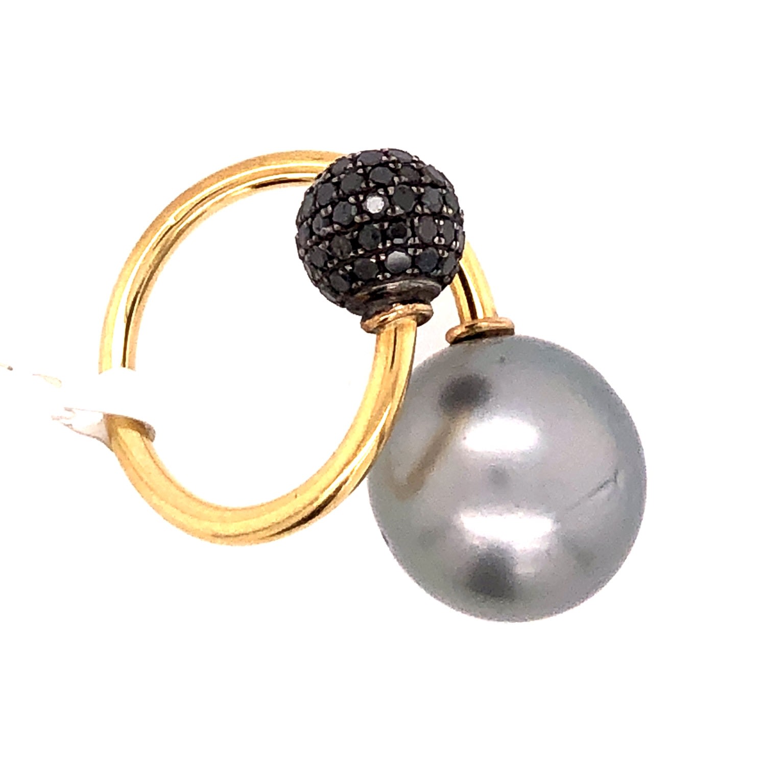 Women’s Silver / Black / White Black Diamond Pave Ball Bypass Ring 18K Gold Silver Natural Pearl Artisan