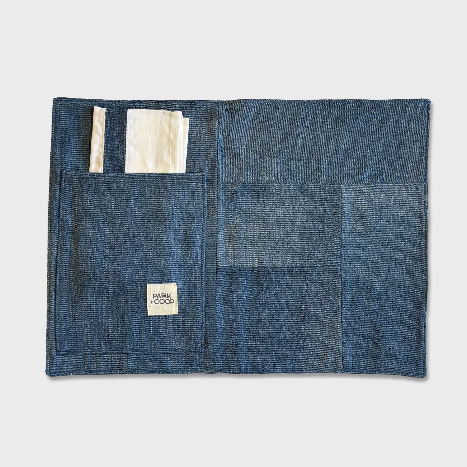 Park + Coop White Upcycled Denim Two-sided Placemats With Dinner Napkins