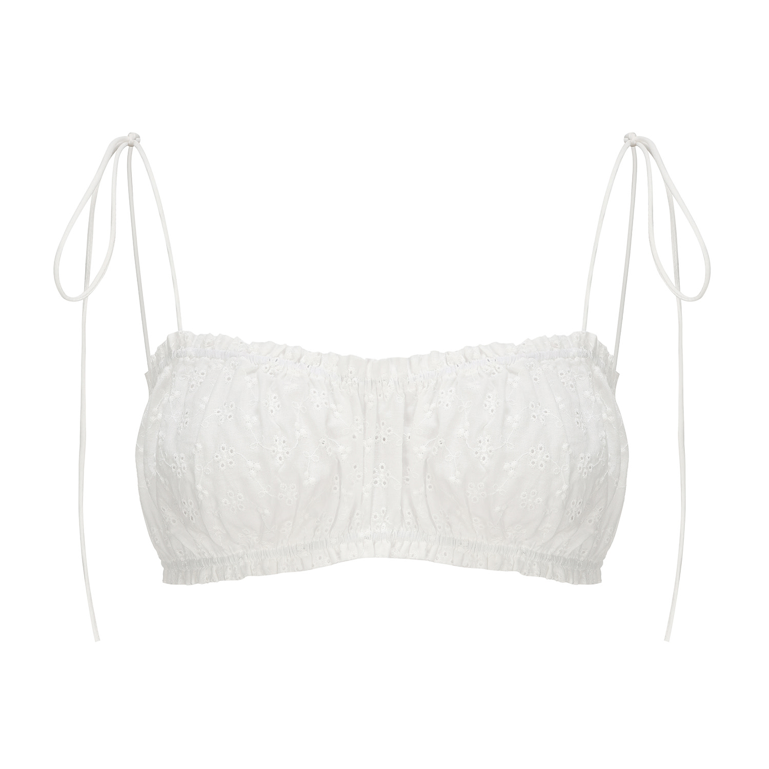 Women's White Shirred Bralette In Cotton Eyelet | Extra Small | Nuaje Nuaje