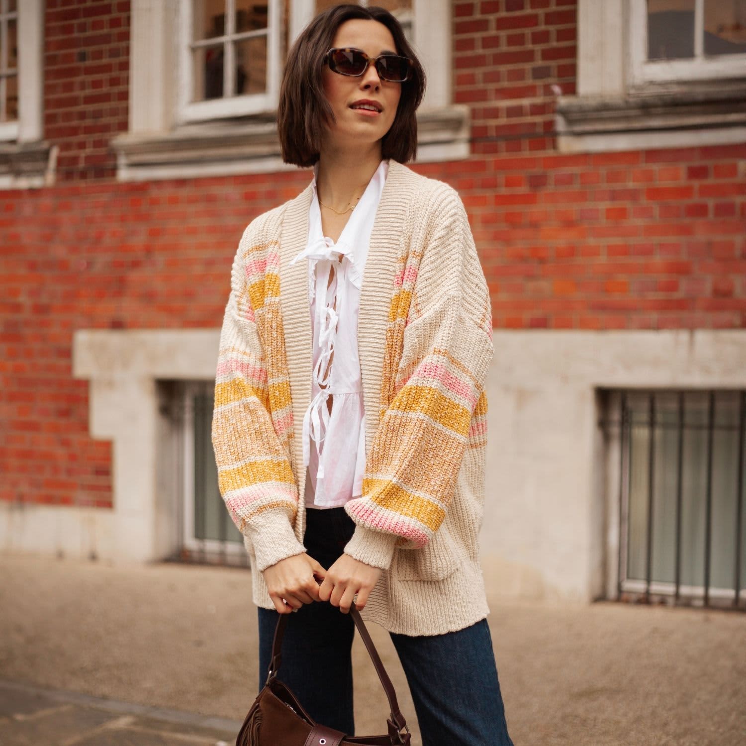 Dani Recycled Cotton Chunky Balloon Sleeve Cardigan - White | Cara