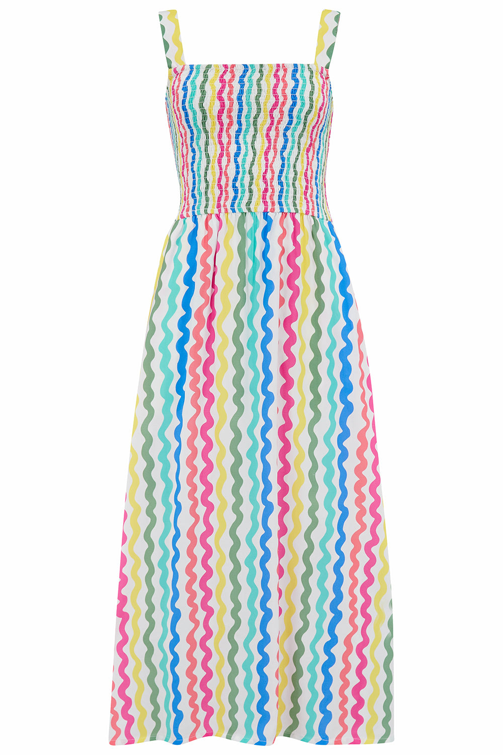 Sugarhill Brighton Women's Kyla Shirred Midi Sundress Multi, Squiggly Lines