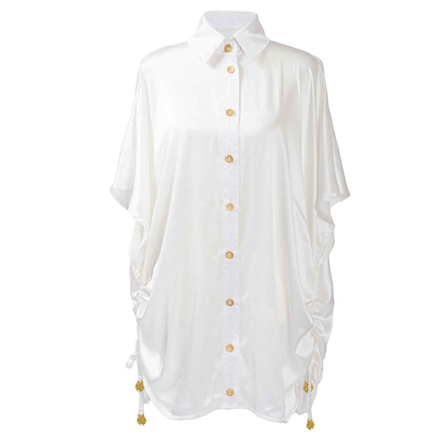 Women’s Luna - Oversized White Silk Satin Button Shirt Large Kargede