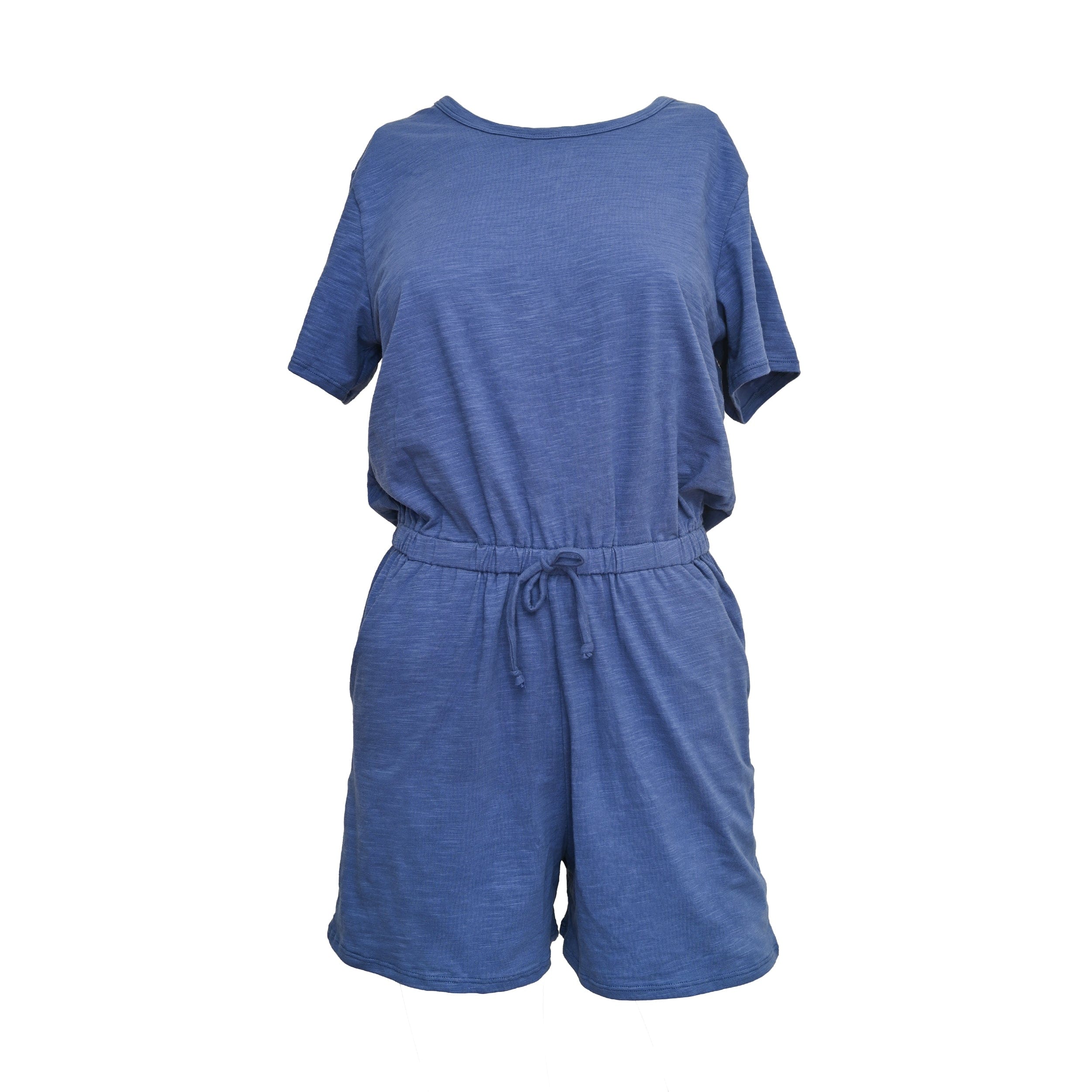 Women’s Sandy Short Sleeve Drawstring Romper - Denim Small Lezat