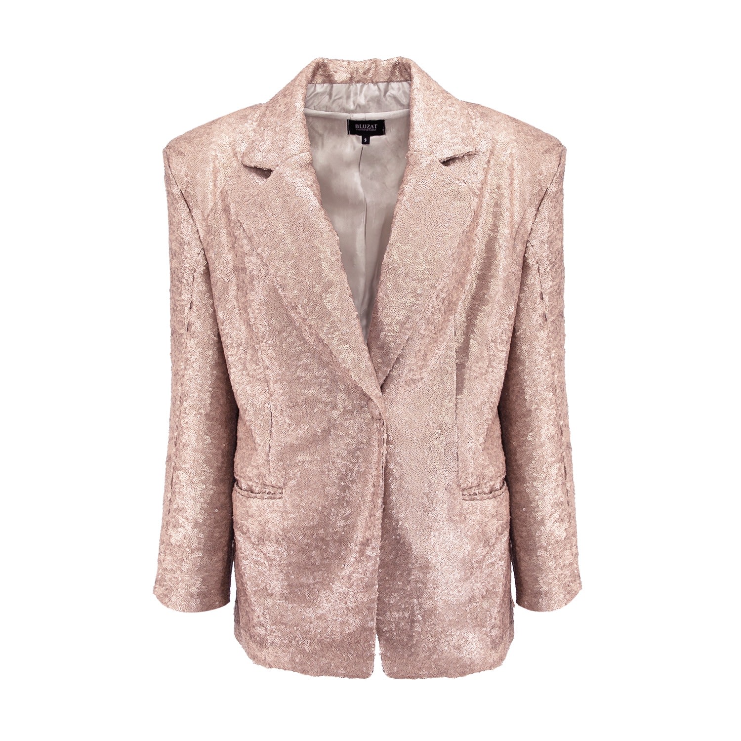 Women's Neutrals Beige Sequin Oversized Blazer | Small | Bluzat