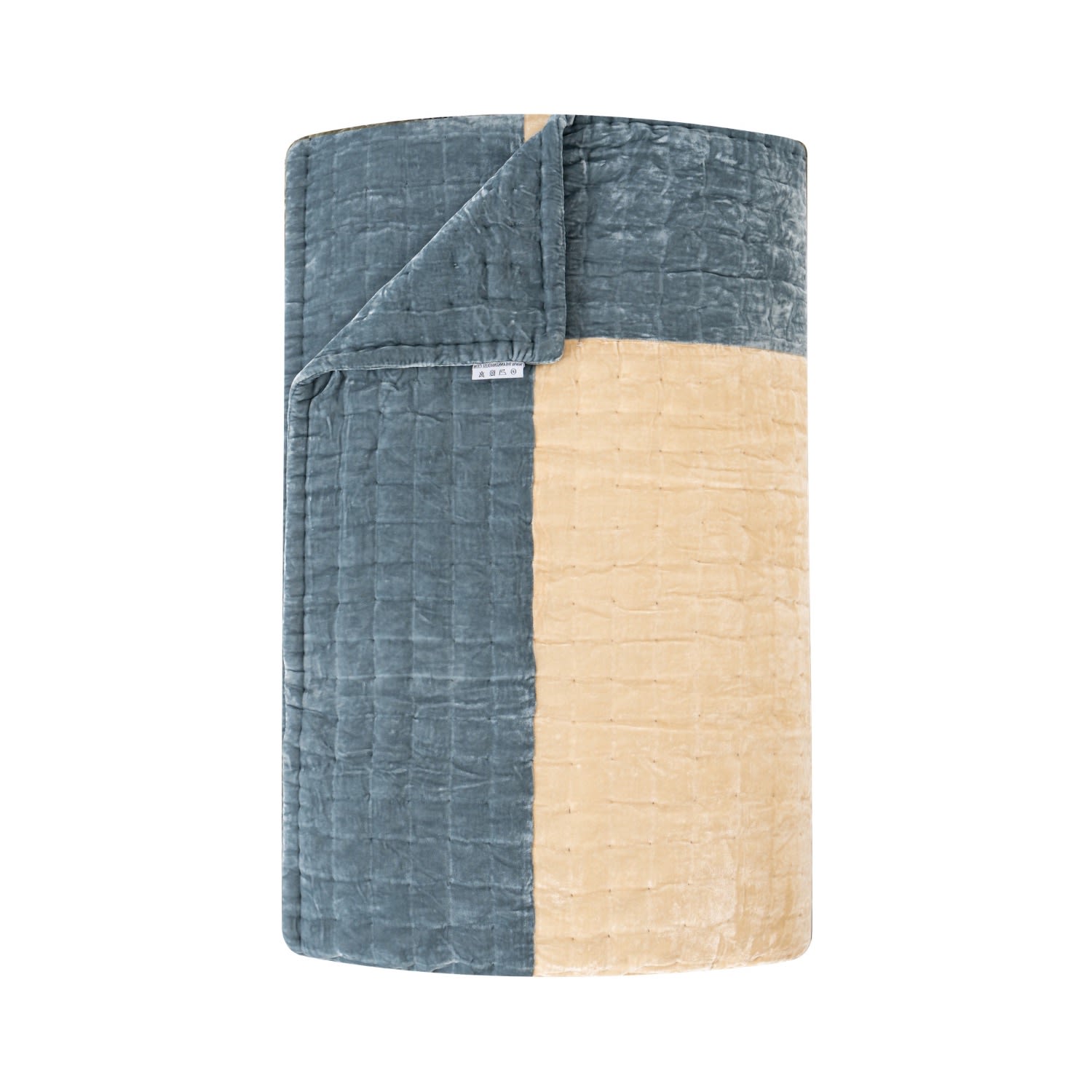 The Annam House Grey Velvet Quilt - Duck Egg X Sand In Blue