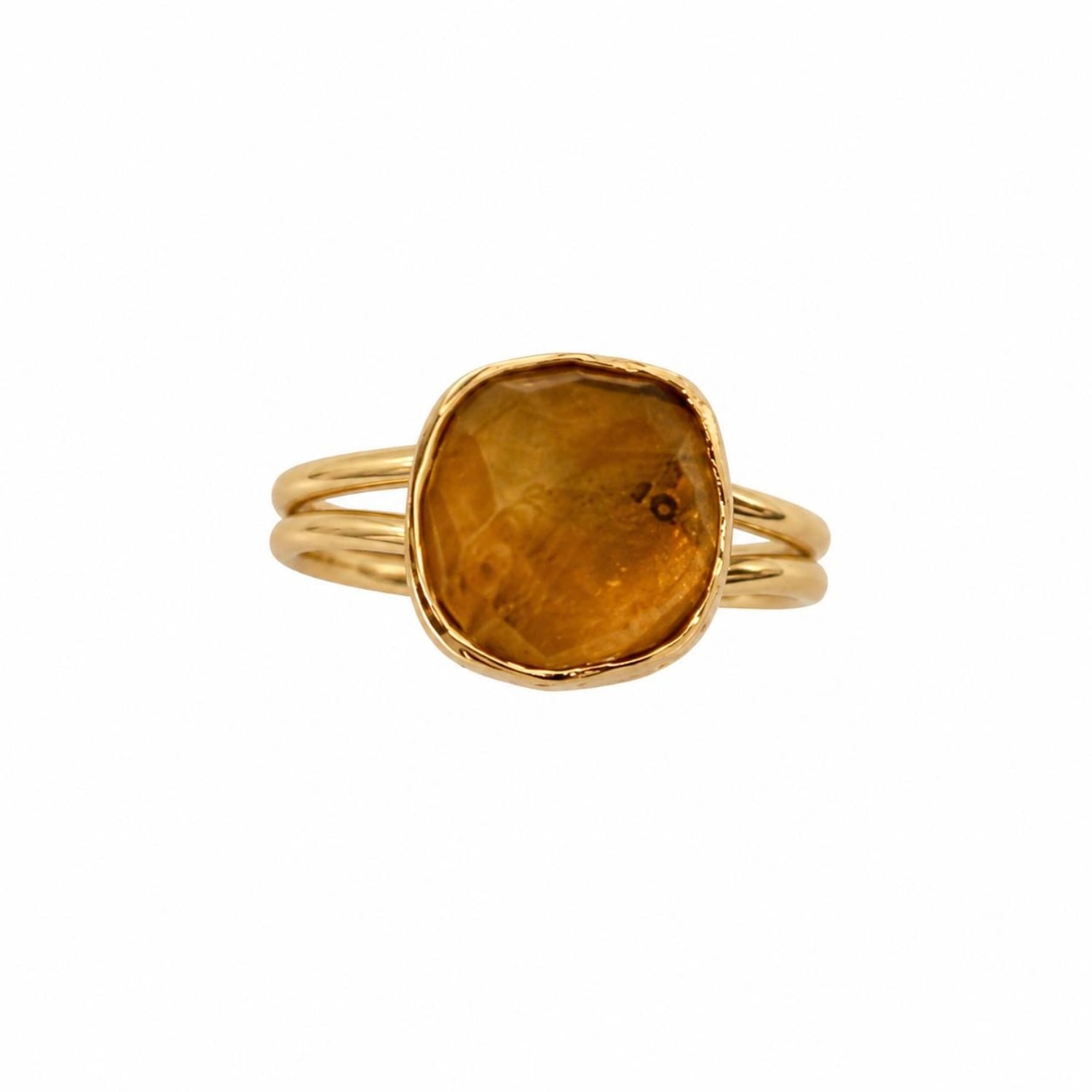 Women's Yellow / Gold Natural Golden Citrine Gold Plated Adjustable Statement Ring - Yellow | By Ozge
