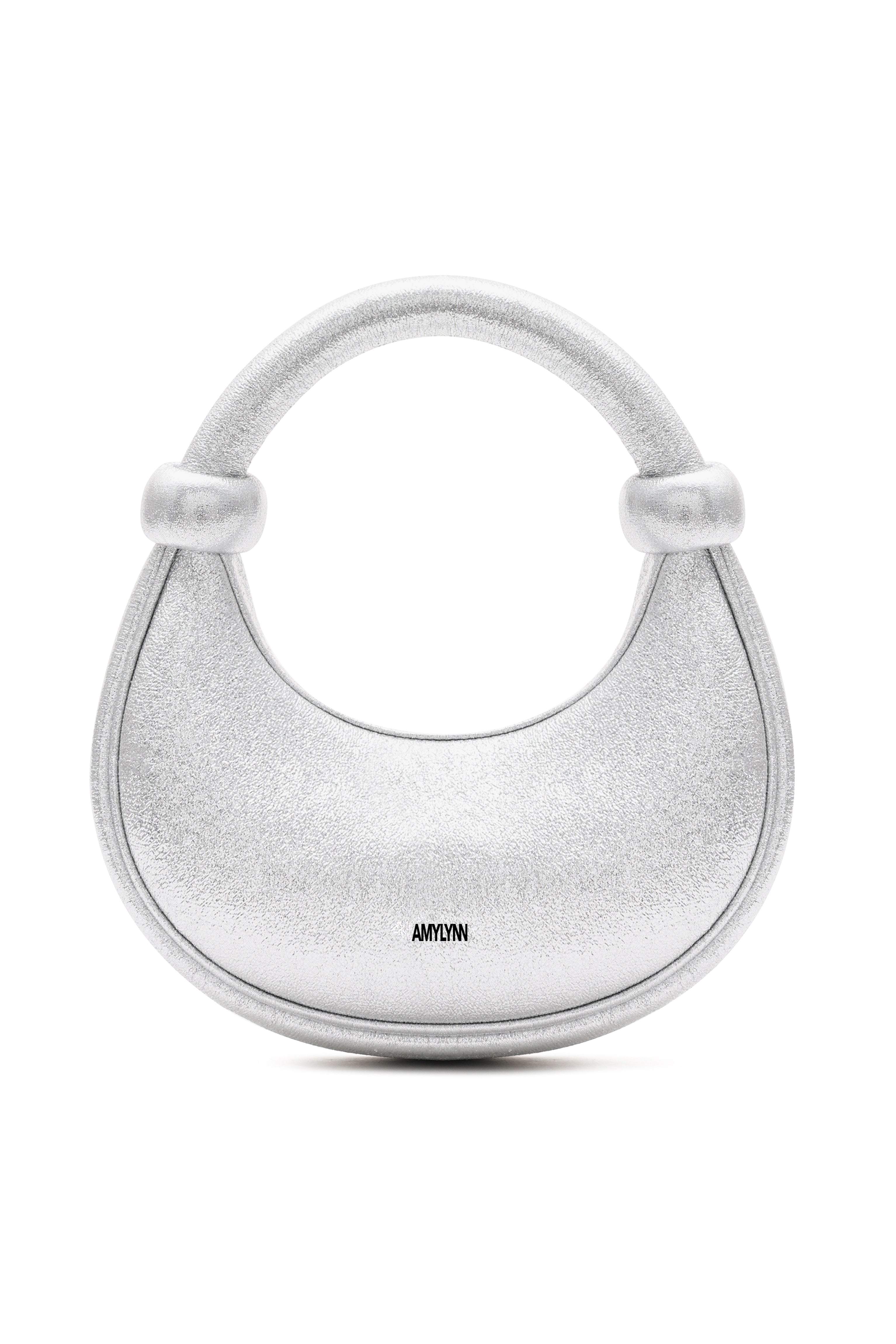 AMY LYNN WOMEN'S KYOTO SILVER SPARKLE LEATHER CROSSBODY CRESCENT BAG