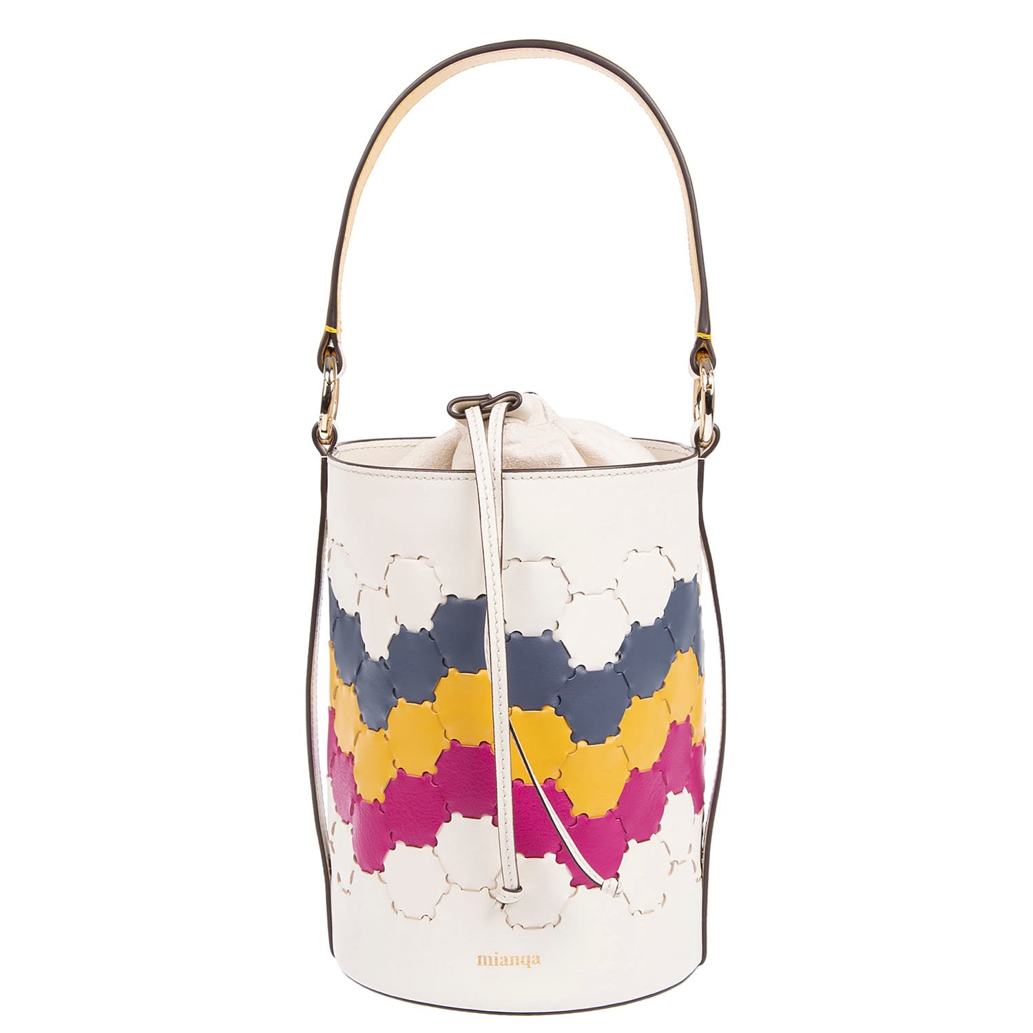 white woven handbag
