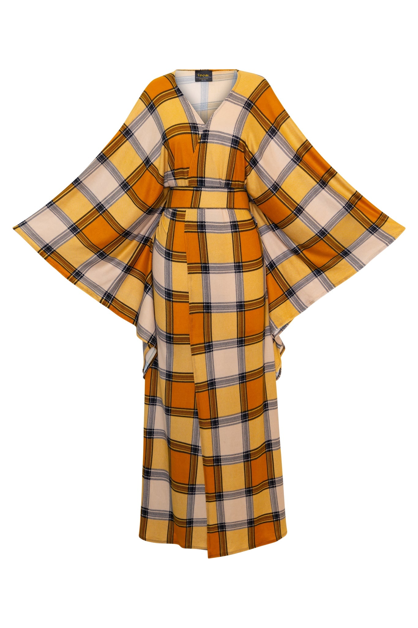 Byvinnik Women's Yellow / Black / White Bohémienne Kimono Robe In Yellow Plaid In Orange