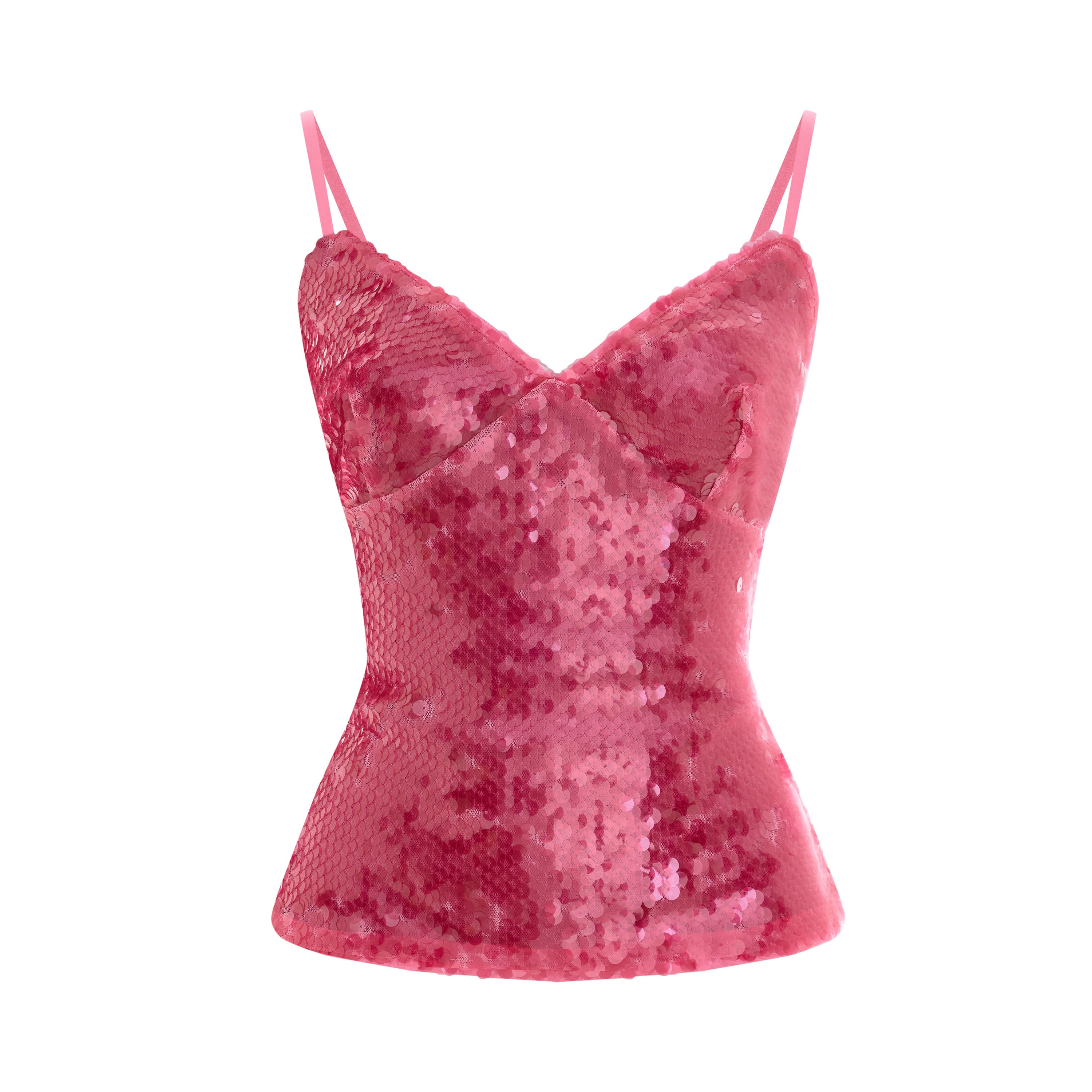 Pcfg Women's Pink Sequin Strap Top In Pink