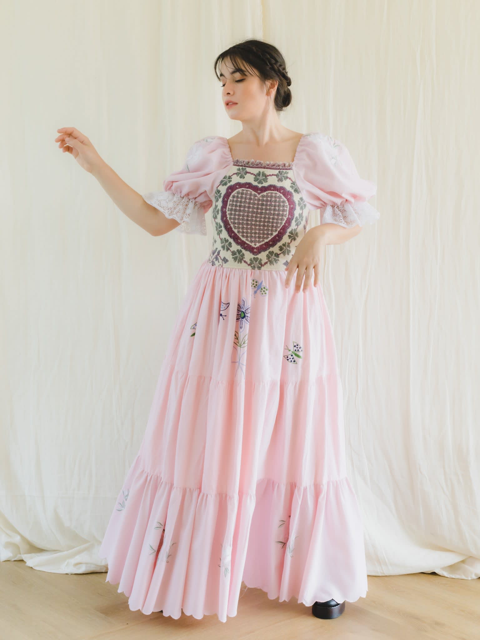 Upcycled Vintage Dress With Cross Stitch Embroidery Work | Sugar