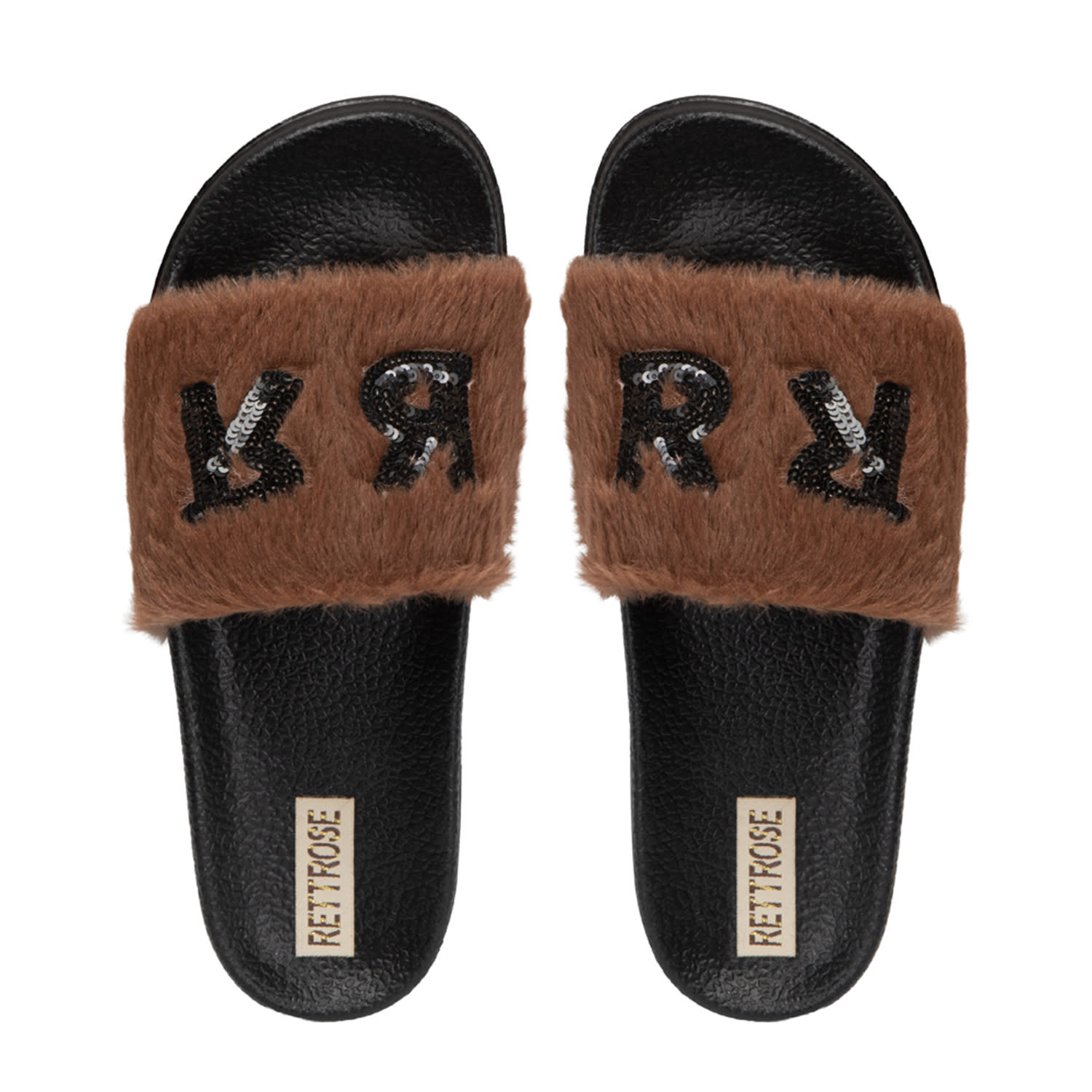 Rettrose Women's Black / Brown The Truvi Chocolate  Luxury Plush Diamanté Embellished Handmade Sliders In Black/brown