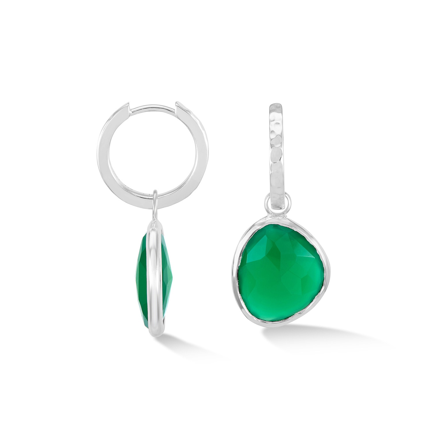 Dower & Hall Women's Green Onyx Pebble Huggie Hoops In Silver In Green