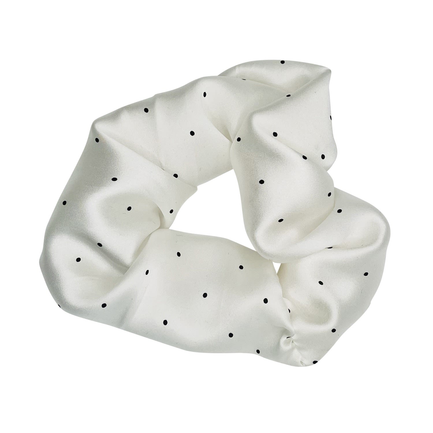 Women’s Pure Mulberry Silk French Scrunchie Age Of Innocence - Set Of Three - Tiny Black Polka Dots - White One Size Soft Strokes Silk