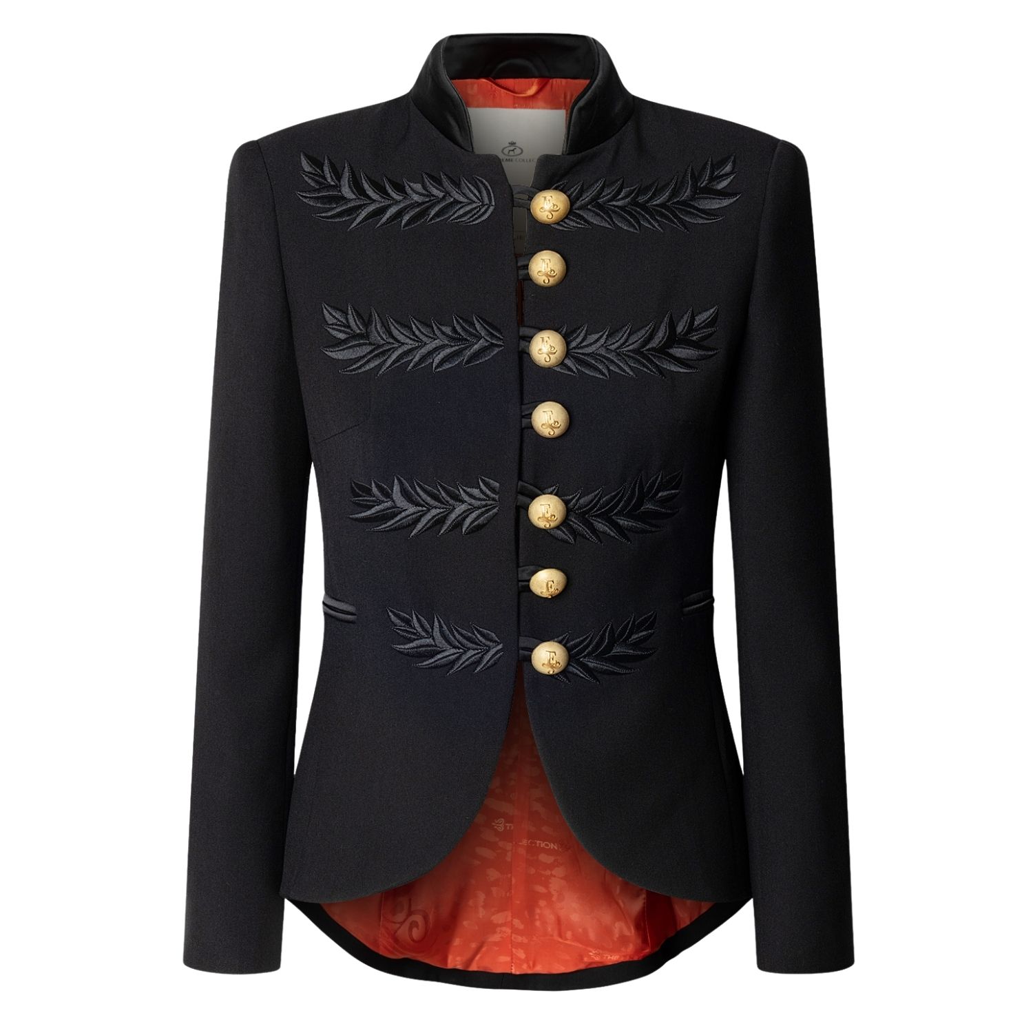 Women's Black Tailcoat Blazer With Satin Appliqués And Gold Button Detailing | Extra Small | The Extreme Collection
