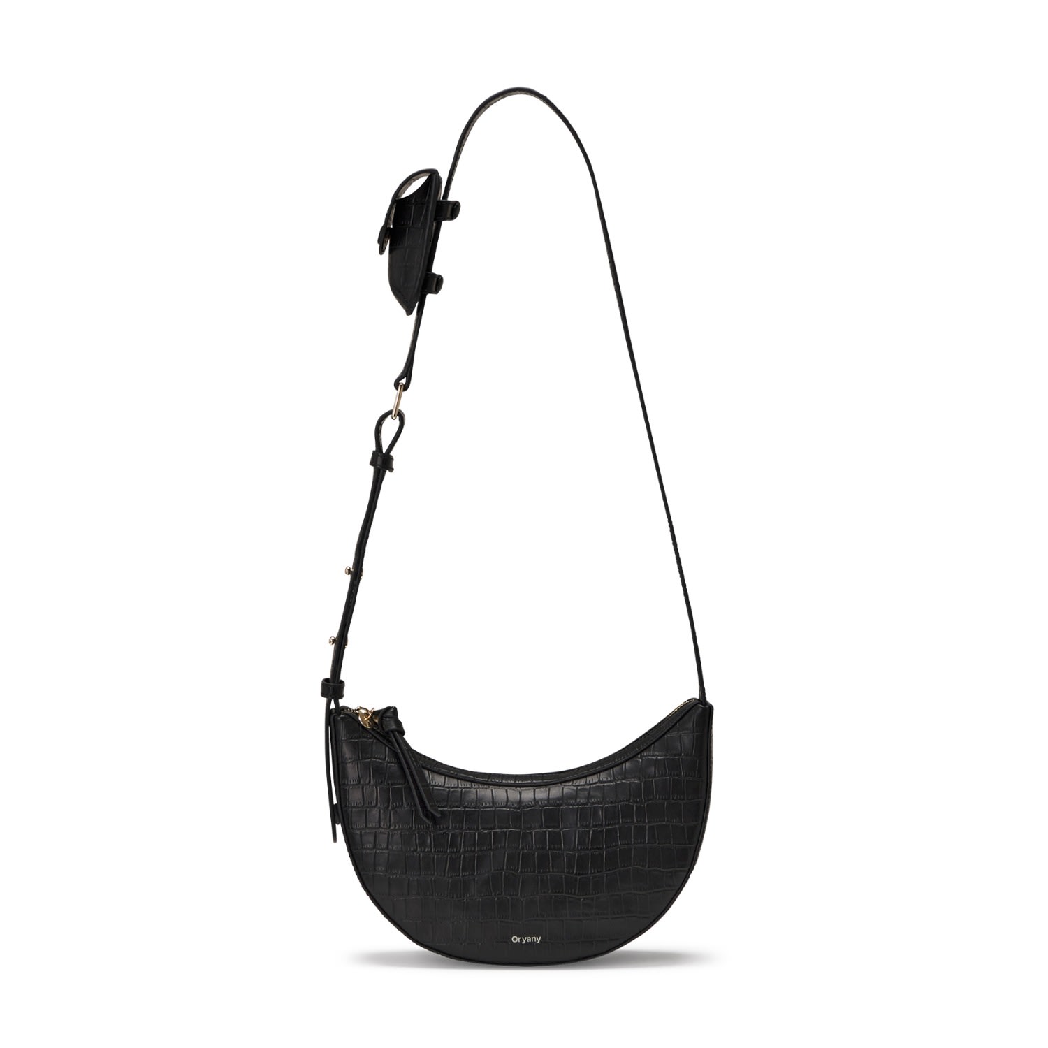 Oryany Rookie Crescent Croc Embossed Leather Crossbody Bag In Black