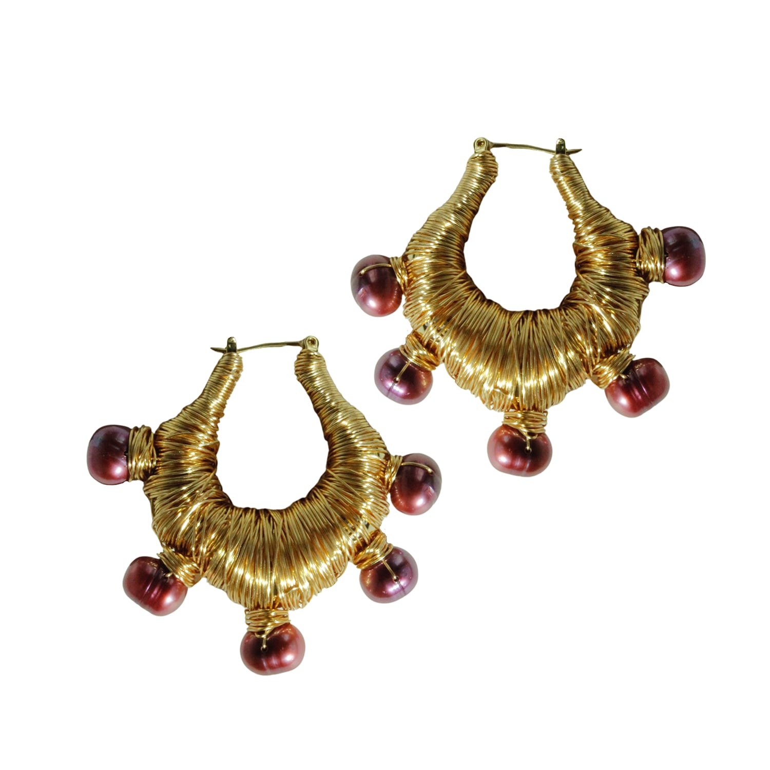 Edgar Navarro Jewelry Women's Pink / Gold Navarro Wrapped Gold Statement Earrings With River Pearls In Multi