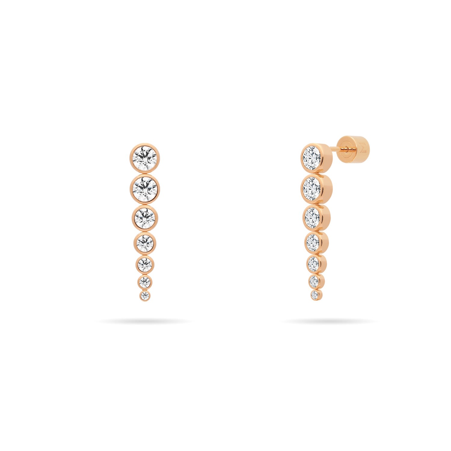 Meulien Graduated Bezel Set Cz Chain Dangle Earrings In Pink