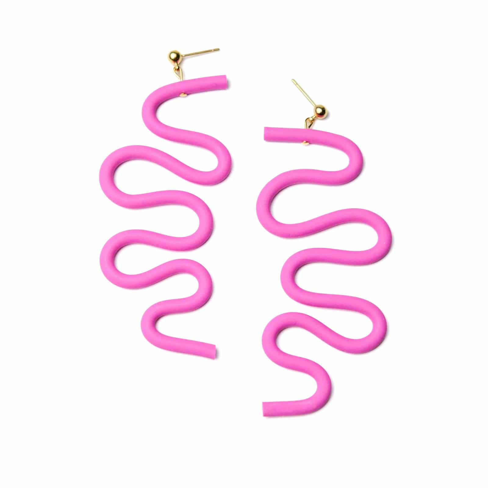 By Chavelli Women's Pink / Purple Small Tube Squiggles Dangly Earrings In Hot Pink