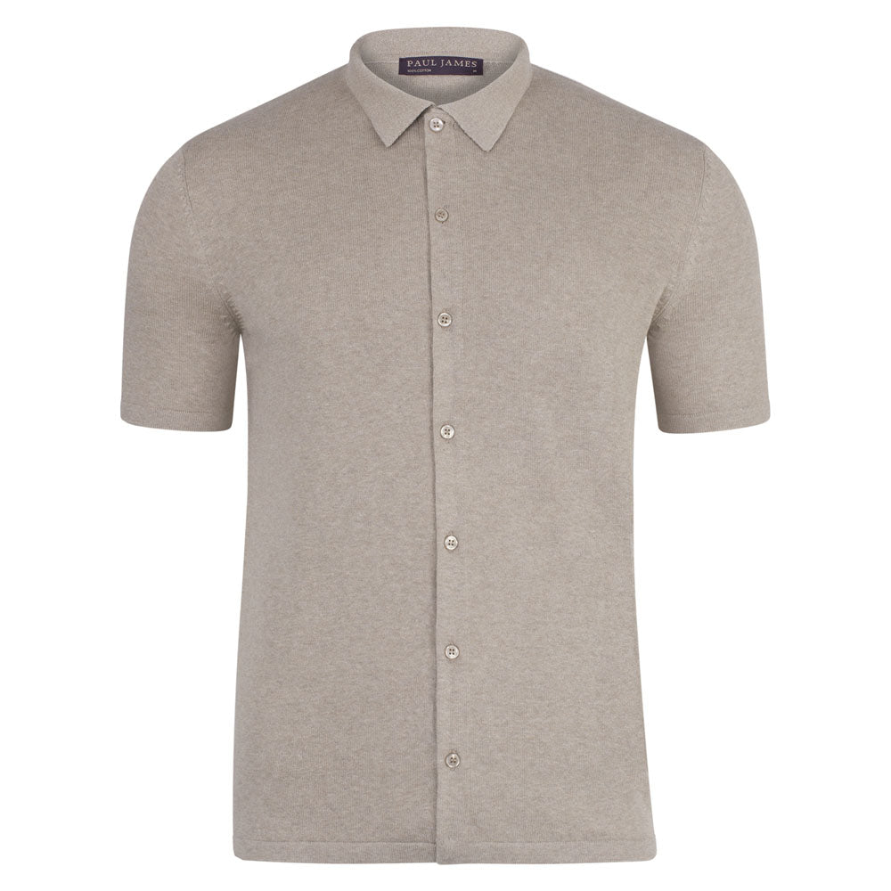 neutrals mens cotton short sleeve marshall shirt - fawn small paul james knitwear