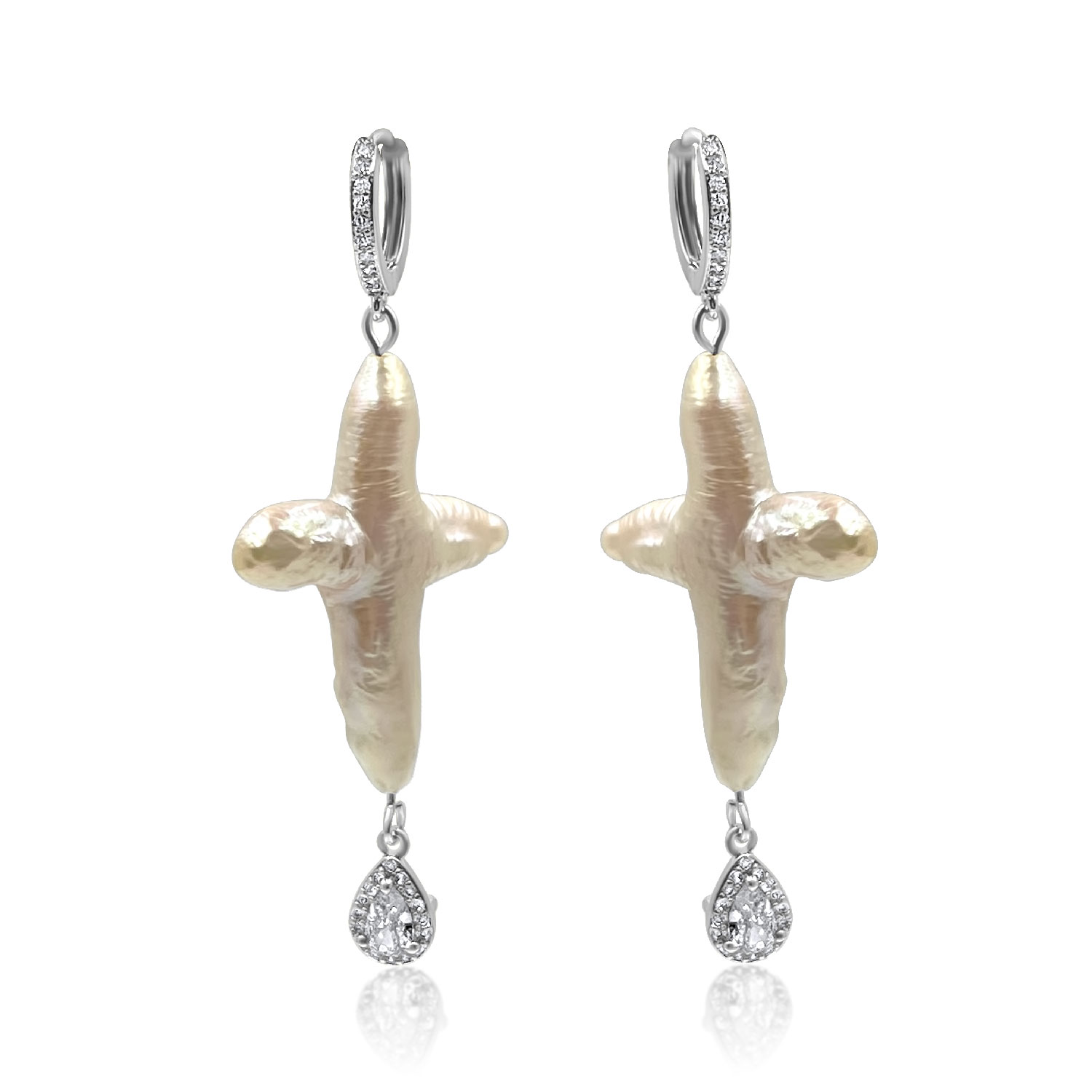 Women’s Silver / White Pearl Cross Silver Earrings Androhmeda Jewelry