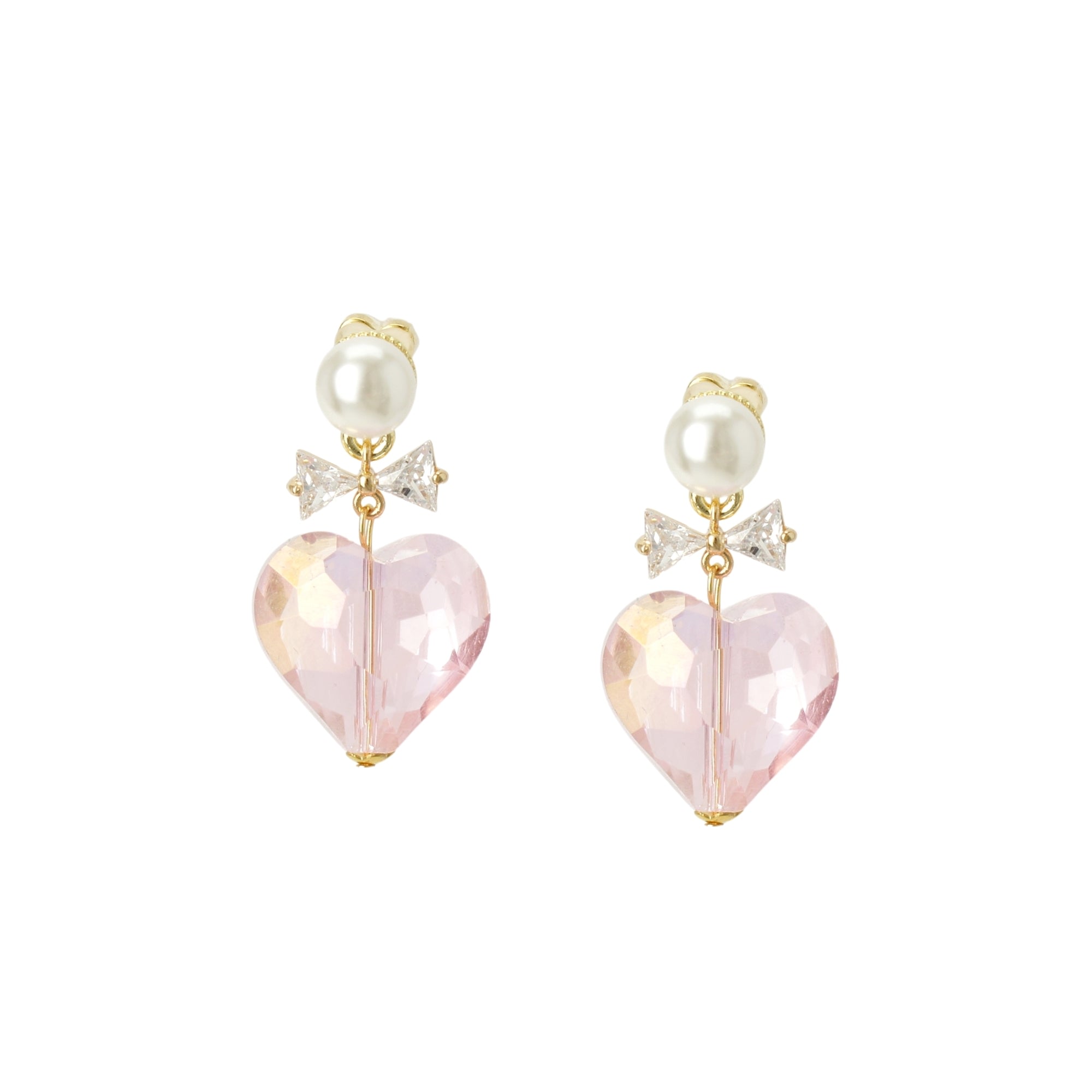 I'mmany London Women's Orange Whisper Of Heart Crystal Bow & Faceted Heart Drop Earrings In Orange