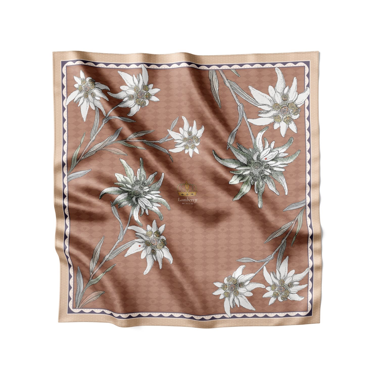 Lamberty Munich X Katchmagic London Women's Brown Edelweiss Alpenglow Midi Silk Scarf Natural In Brown
