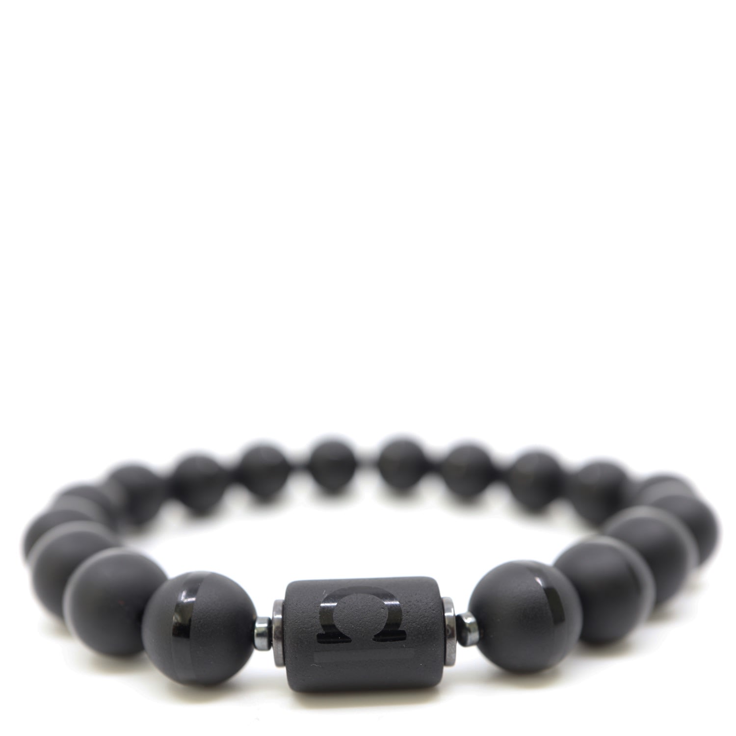 Shar Oke Men's Black / Silver Libra Zodiac Matte Black Agate Bracelet In Multi
