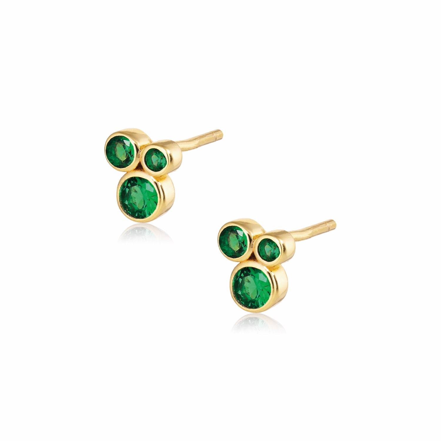 Alura Copenhagen Jewellery Women's Green / Gold Ocean Earstud With Three Green Zirconias