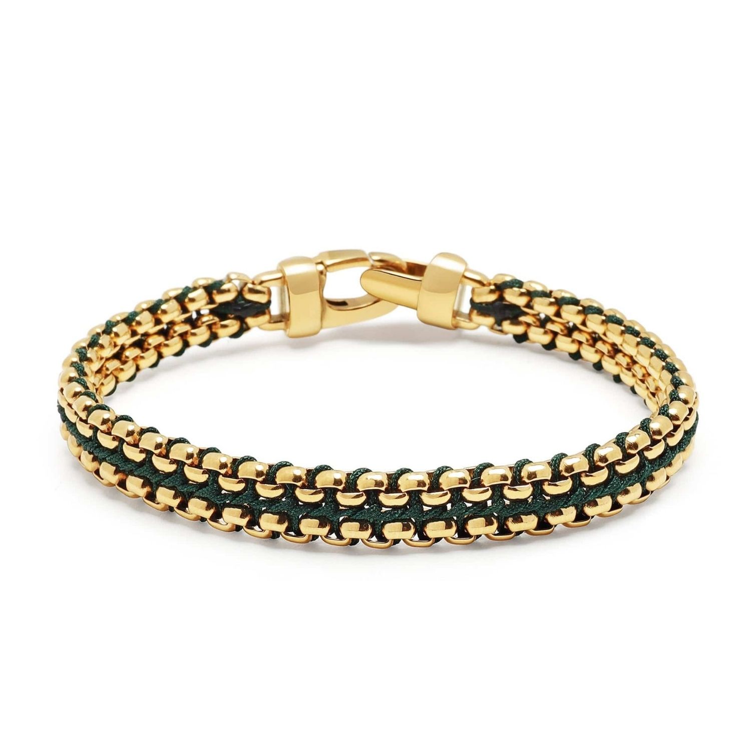 Nialaya Green / Gold Men's Green Woven 8mm Box Chain Bracelet In Gold