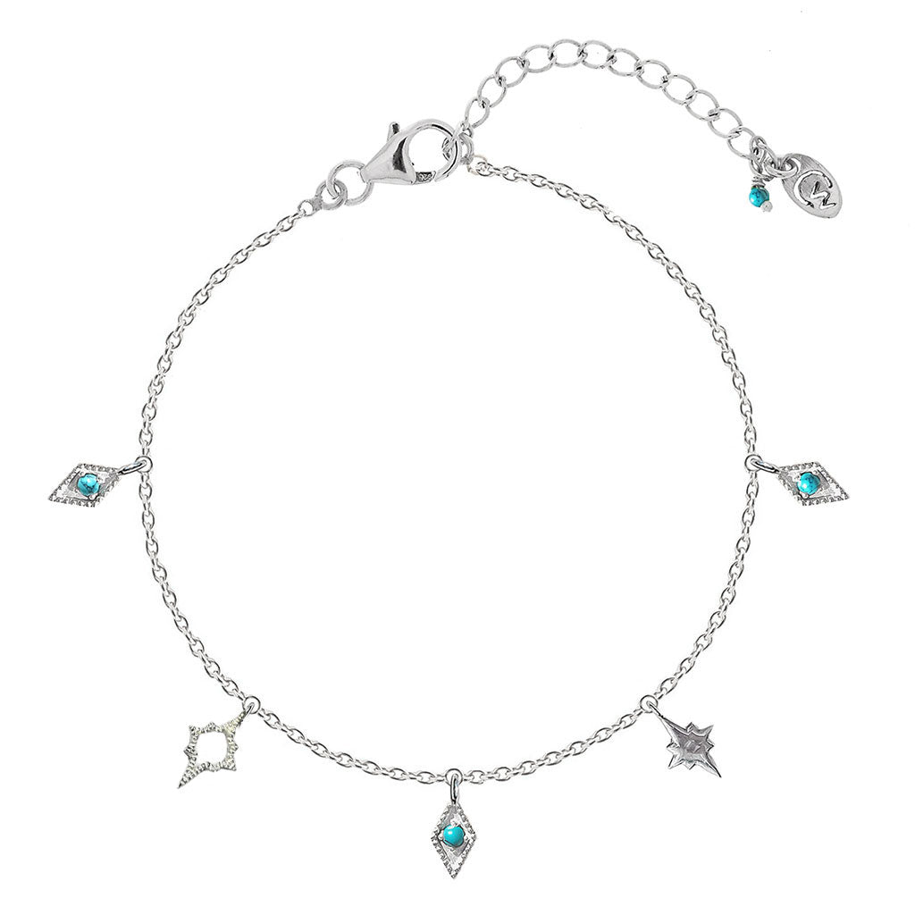 Charlotte's Web Jewellery Women's Blue / Silver Medina Silver Charm Anklet - Turquoise In Multi