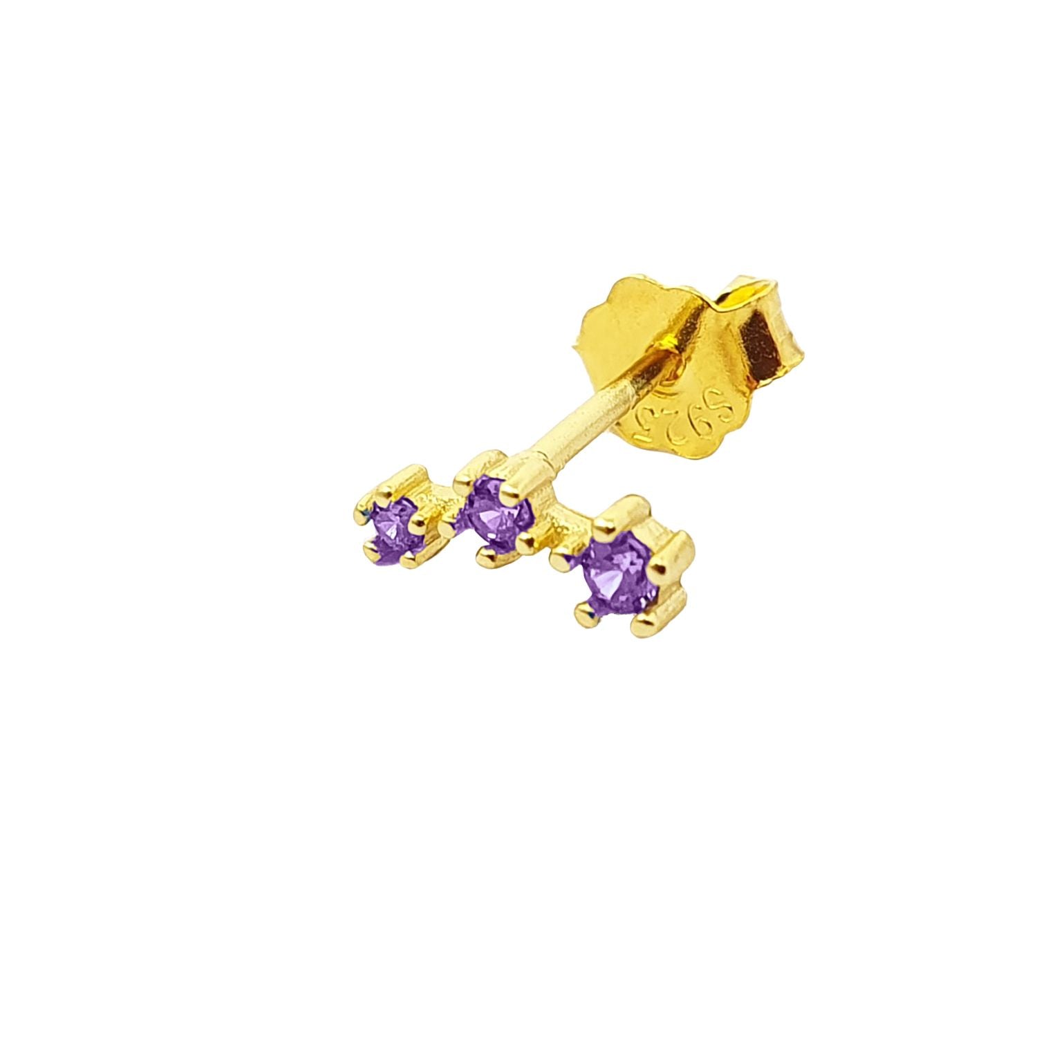 Women’s Pink / Purple / Gold Tiny Amethyst February Birthstone Climber Stud Earrings Harfi