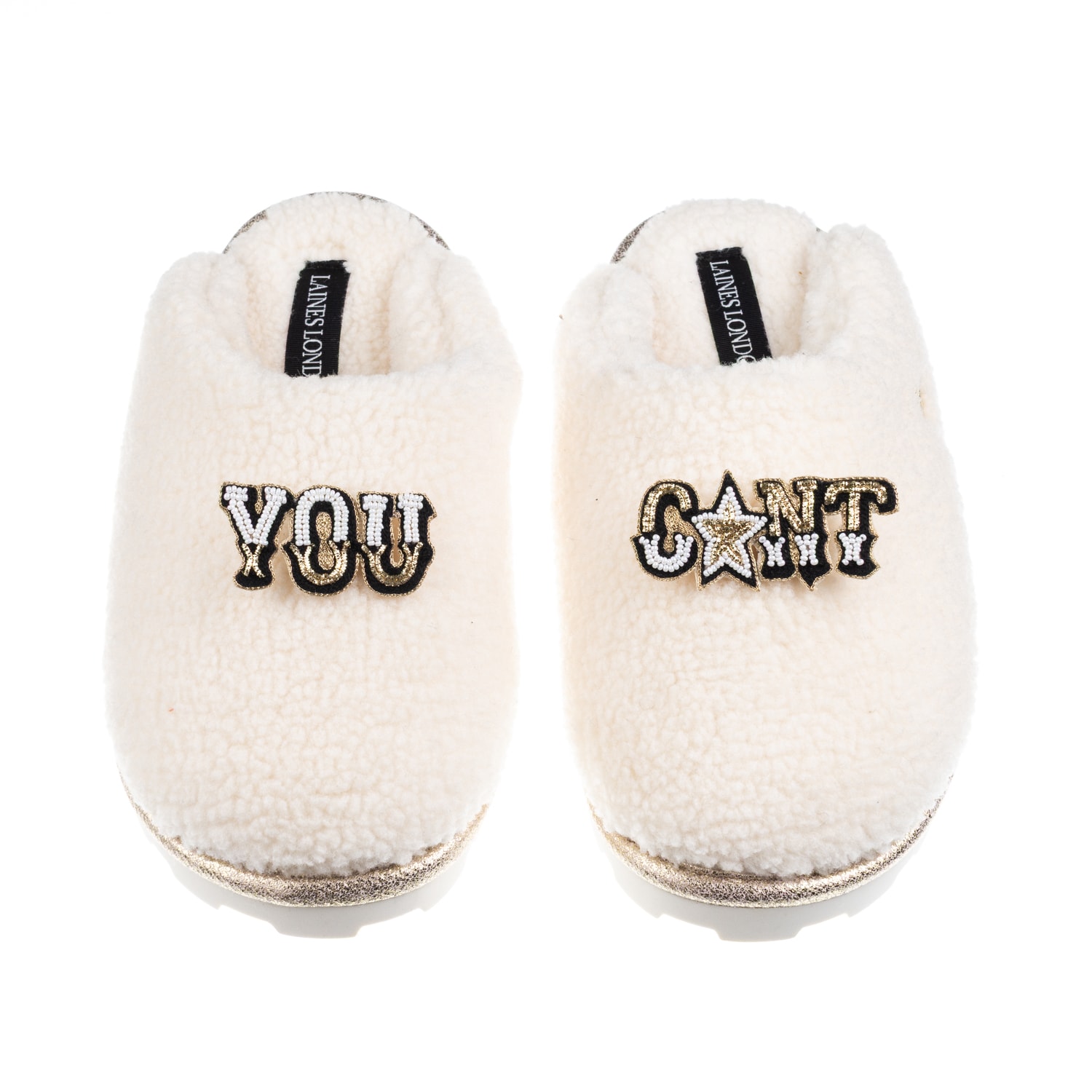 Laines London Women's Neutrals / White Teddy Closed Toe Slippers With You Cunt Brooches - Cream In White