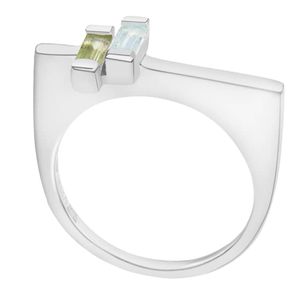 Neola Anais Sterling Silver Stacking Ring With Blue Topaz & Peridot In Stacking