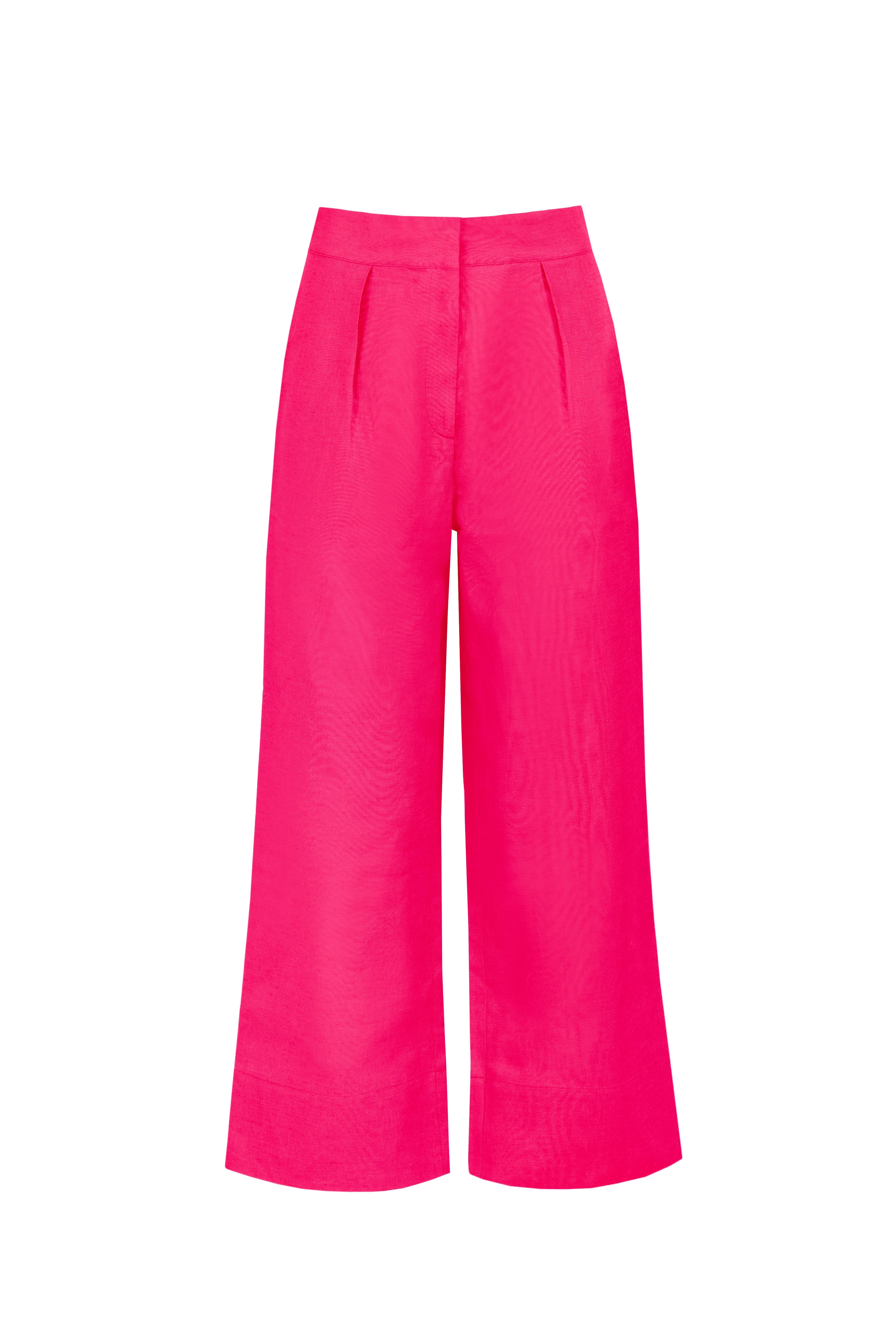 Jaaf Women's Pink / Purple Linen-blend Cropped Pants In Hot Pink