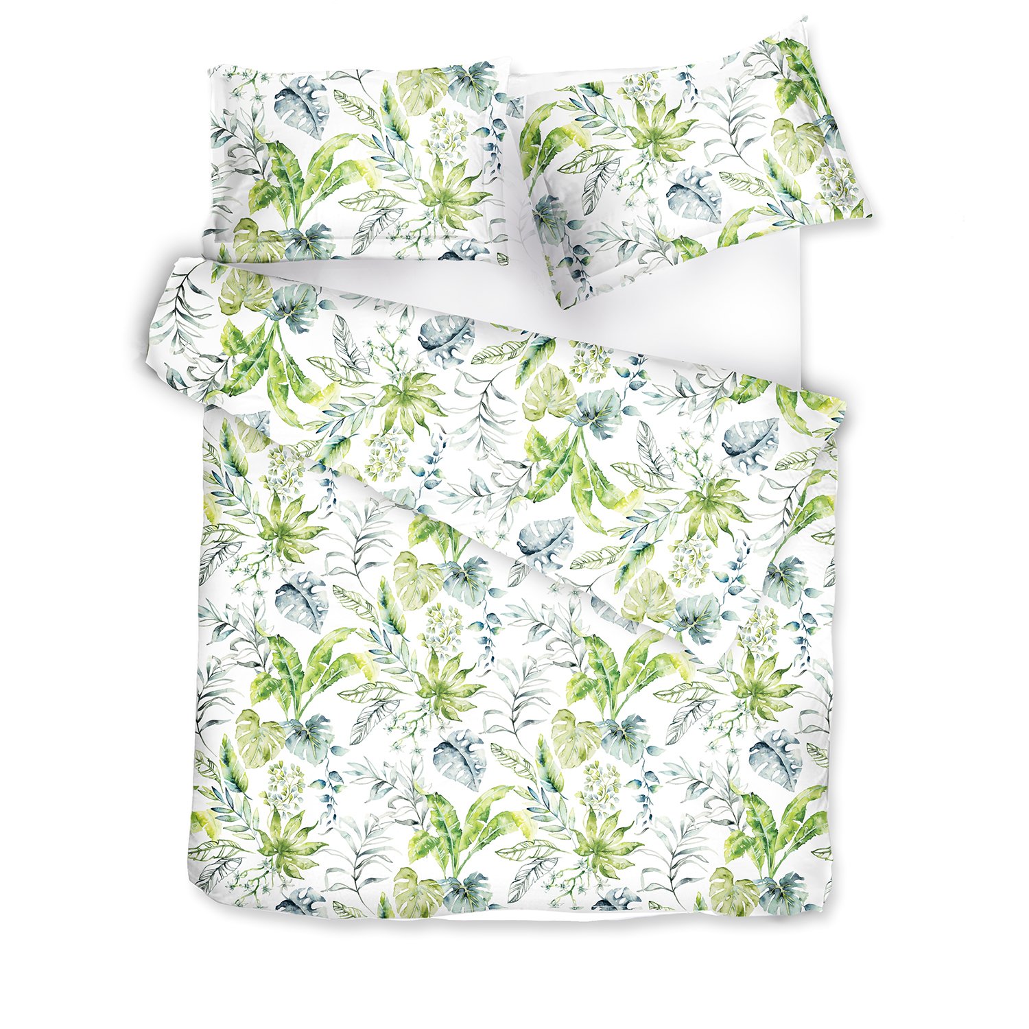 Decoflux Home White / Green Cotton Sateen Bed Linen Set - Flora Costera Uk Double, Us Full In White/green