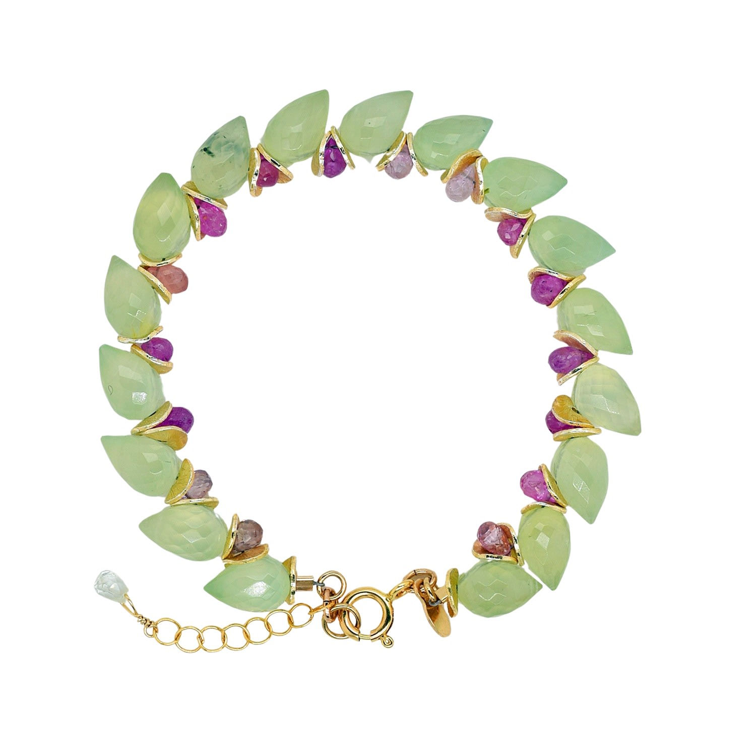Women’s Gold / Green / Red Signature Prehnite Herringbone With Pink Sapphire Gold Bracelet Lori Kaplan Jewelry Design