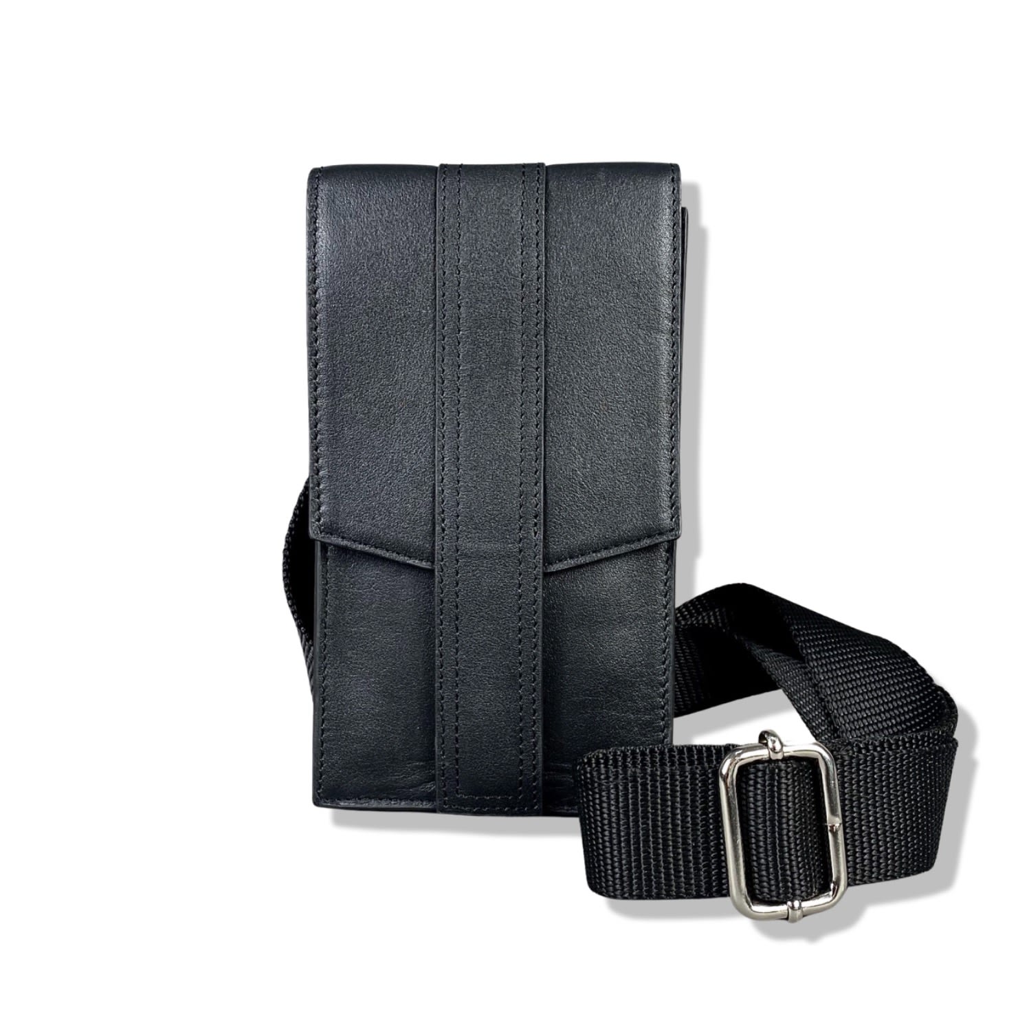Leatherco. Women's Black Leather Mini Cross Body Phone Bag