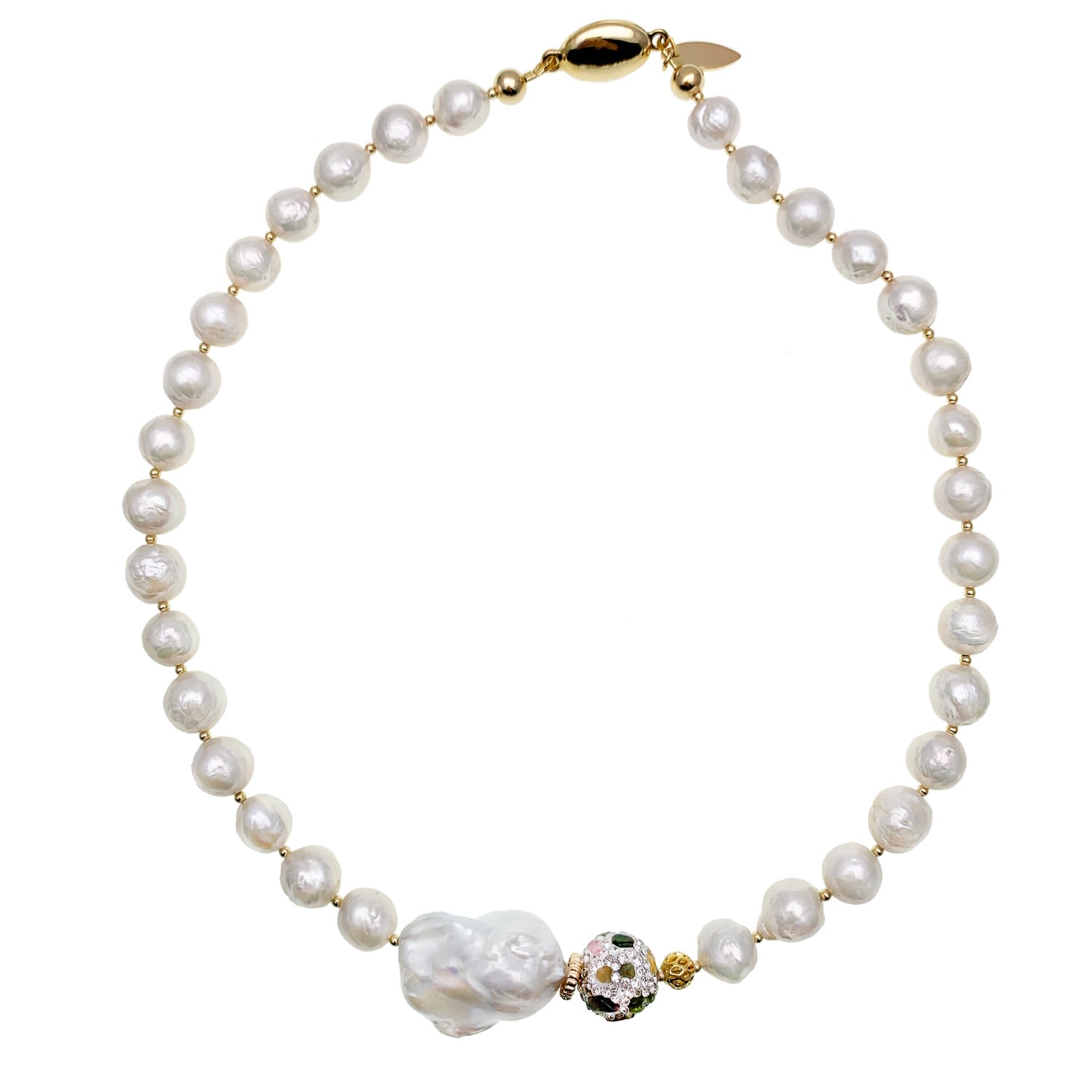 Women’s White Irregular Pearls With Baroque Pearls & Rhinestones Necklace Farra